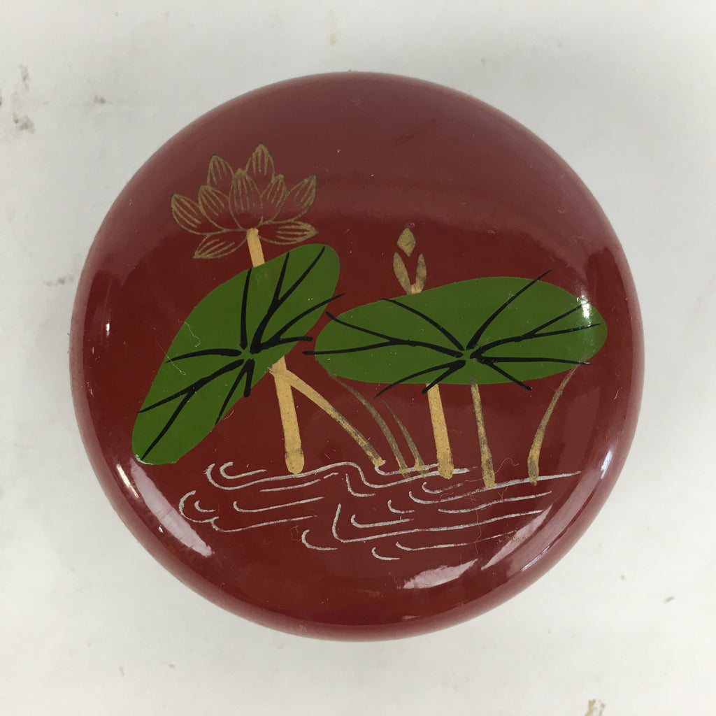 Japanese Buddhist Altar Fitting Incense Container Vtg Round Kogo Red BU523