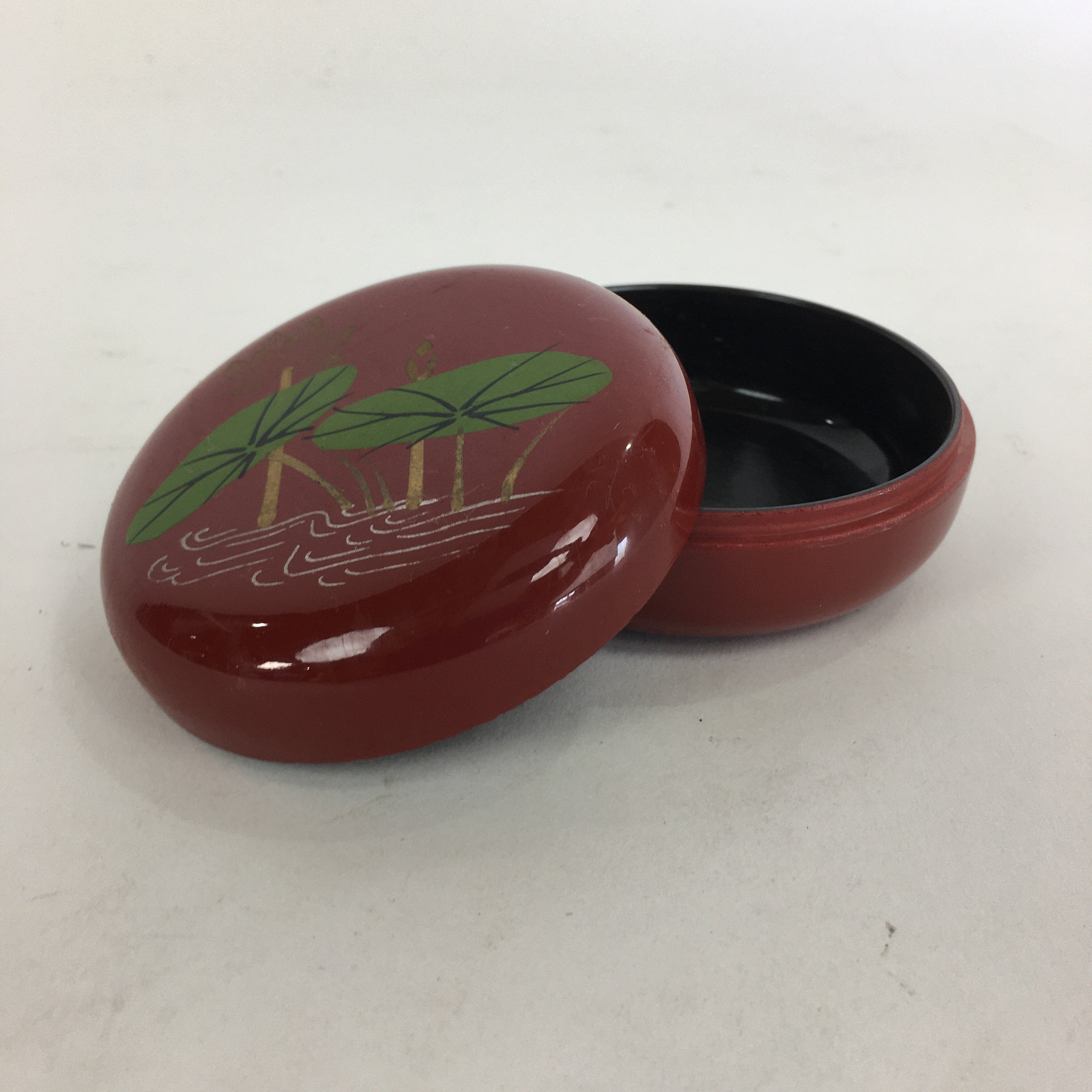 Japanese Buddhist Altar Fitting Incense Container Vtg Round Kogo Red BU523