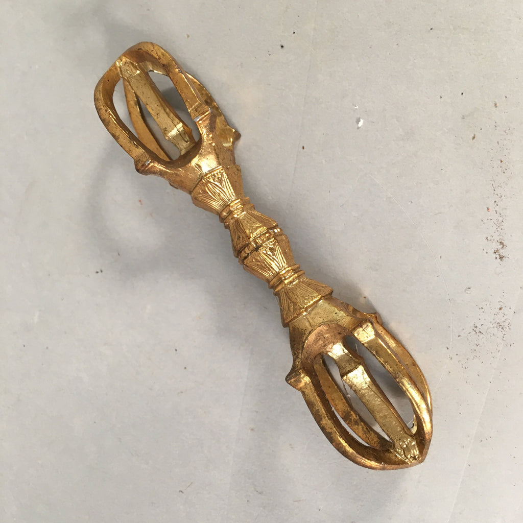 Japanese Buddhist Altar Fitting Mitsuko Charm Against Evil Brass Gold BU364