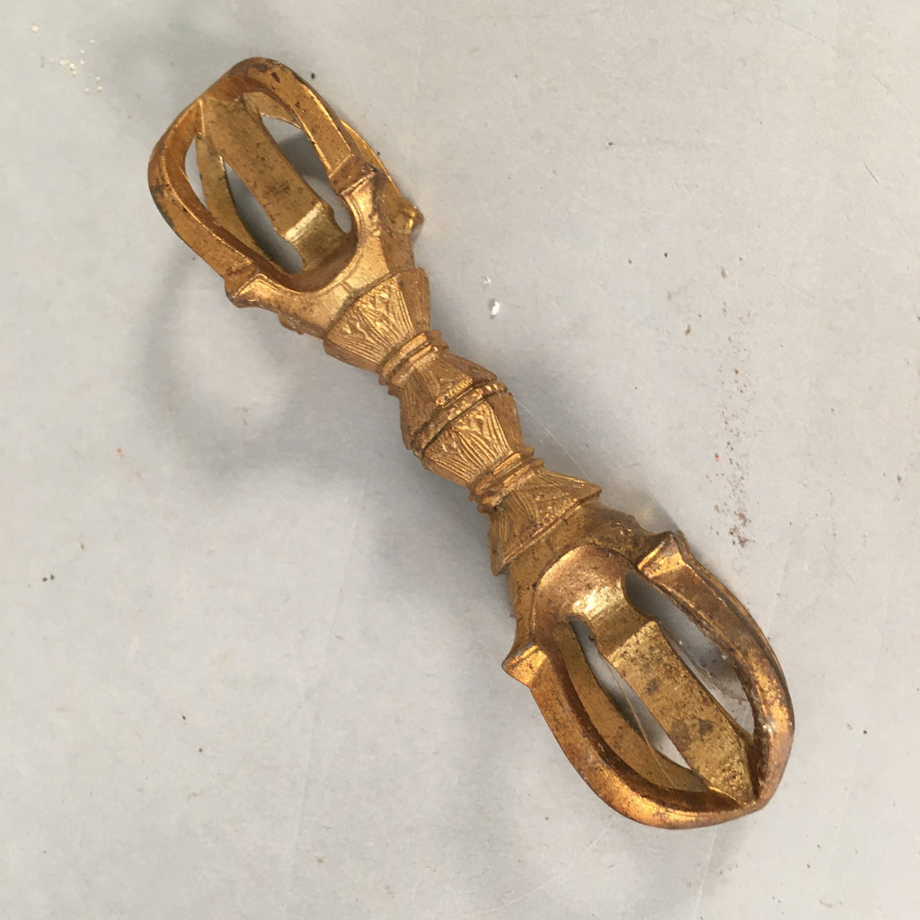 Japanese Buddhist Altar Fitting Mitsuko Charm Against Evil Brass Gold BU364