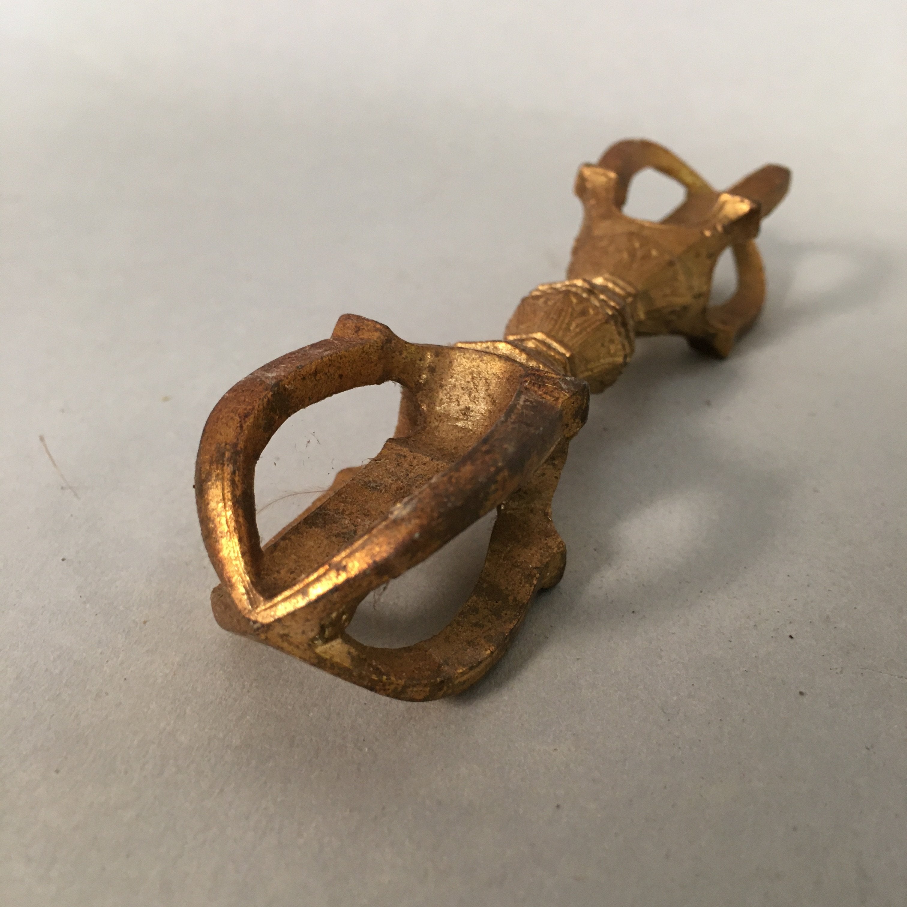 Japanese Buddhist Altar Fitting Mitsuko Charm Against Evil Brass Gold BU364