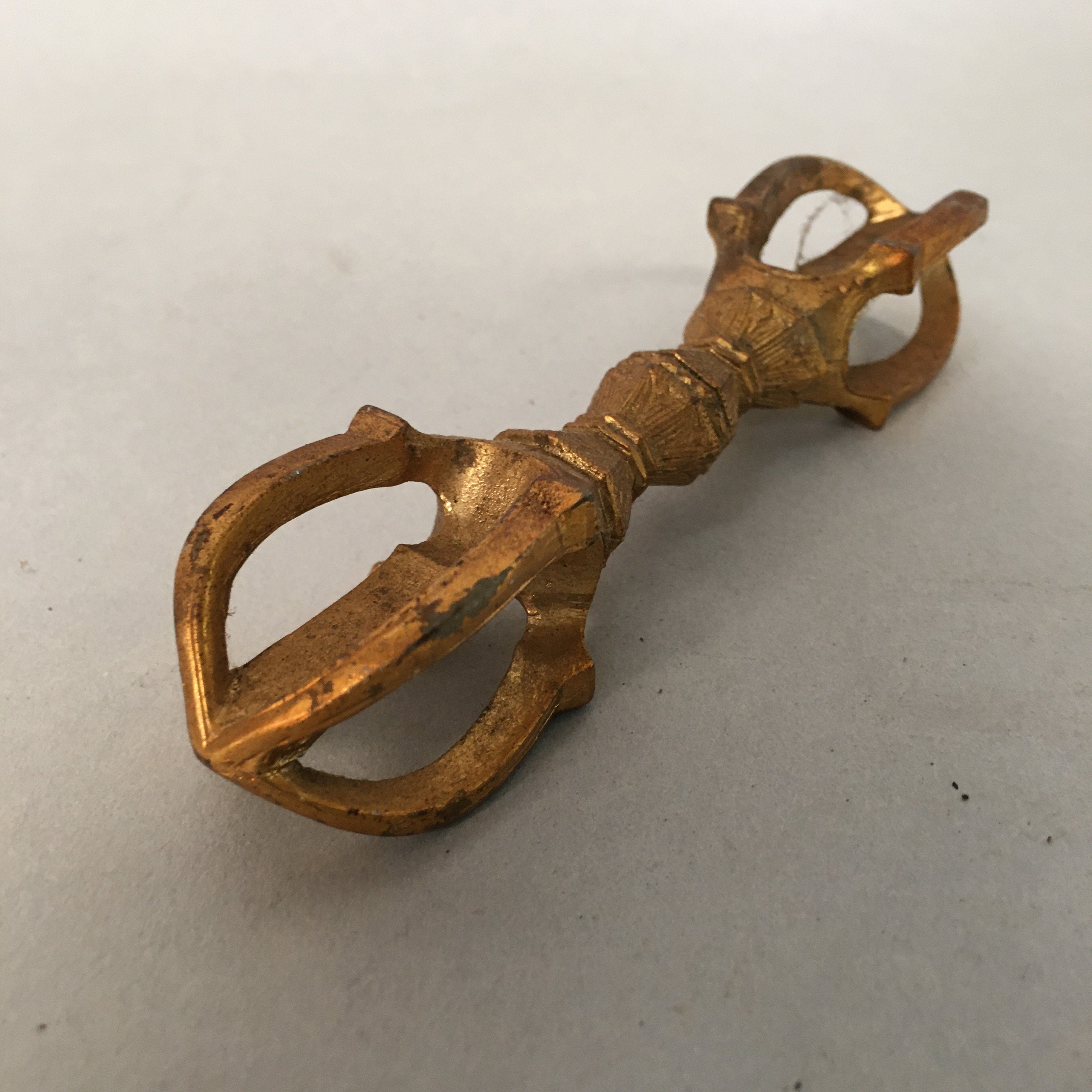 Japanese Buddhist Altar Fitting Mitsuko Charm Against Evil Brass Gold BU364