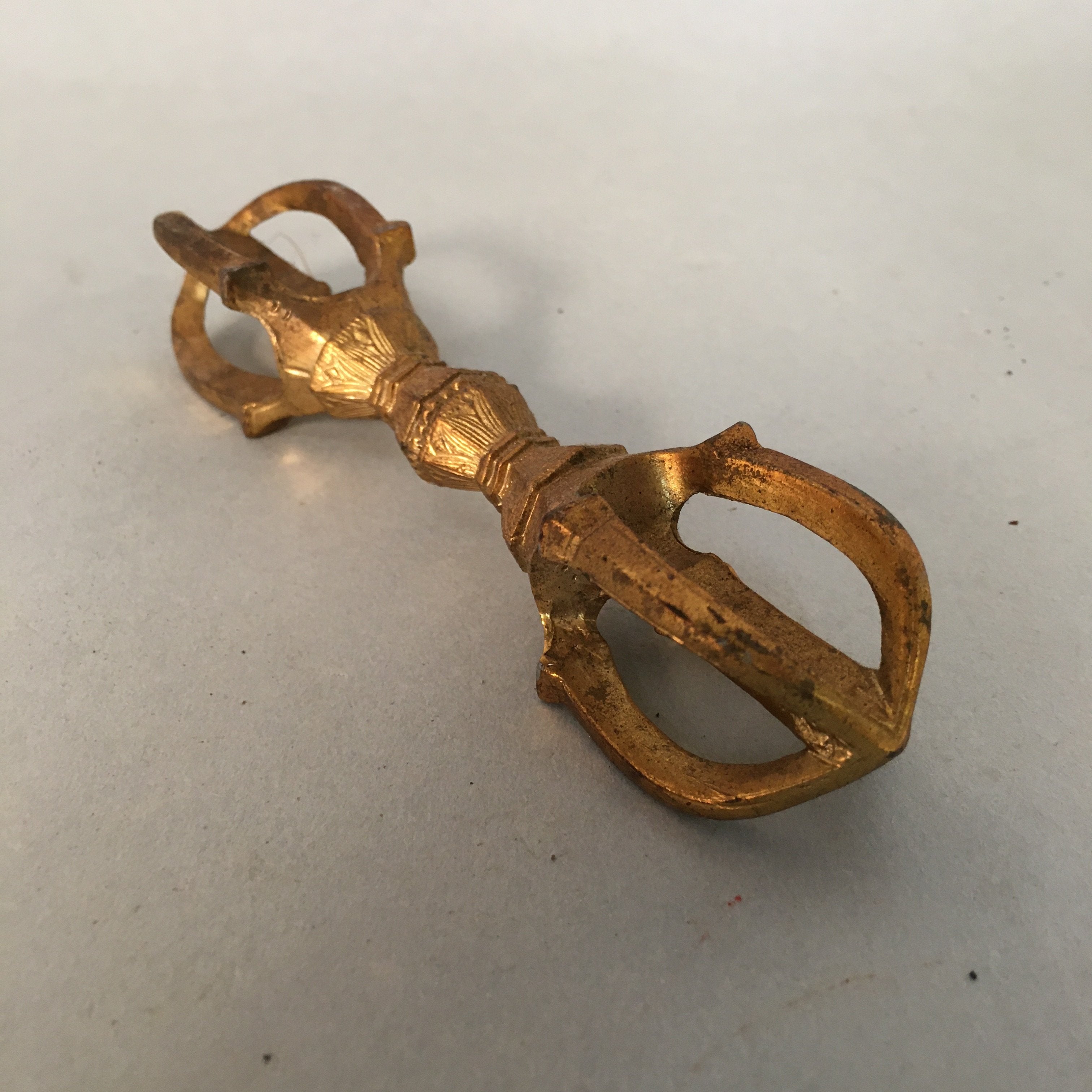 Japanese Buddhist Altar Fitting Mitsuko Charm Against Evil Brass Gold BU364