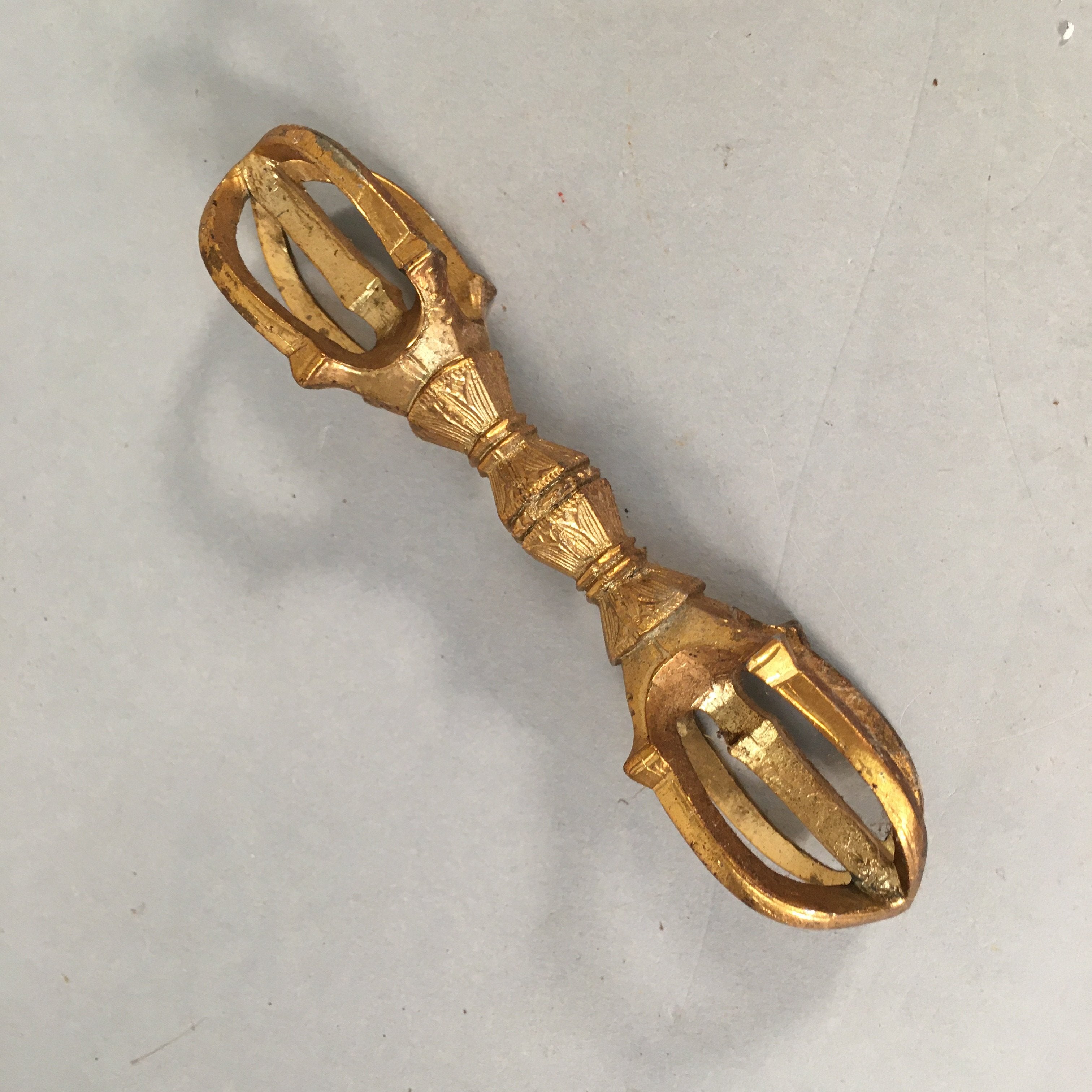 Japanese Buddhist Altar Fitting Mitsuko Charm Against Evil Brass Gold BU364