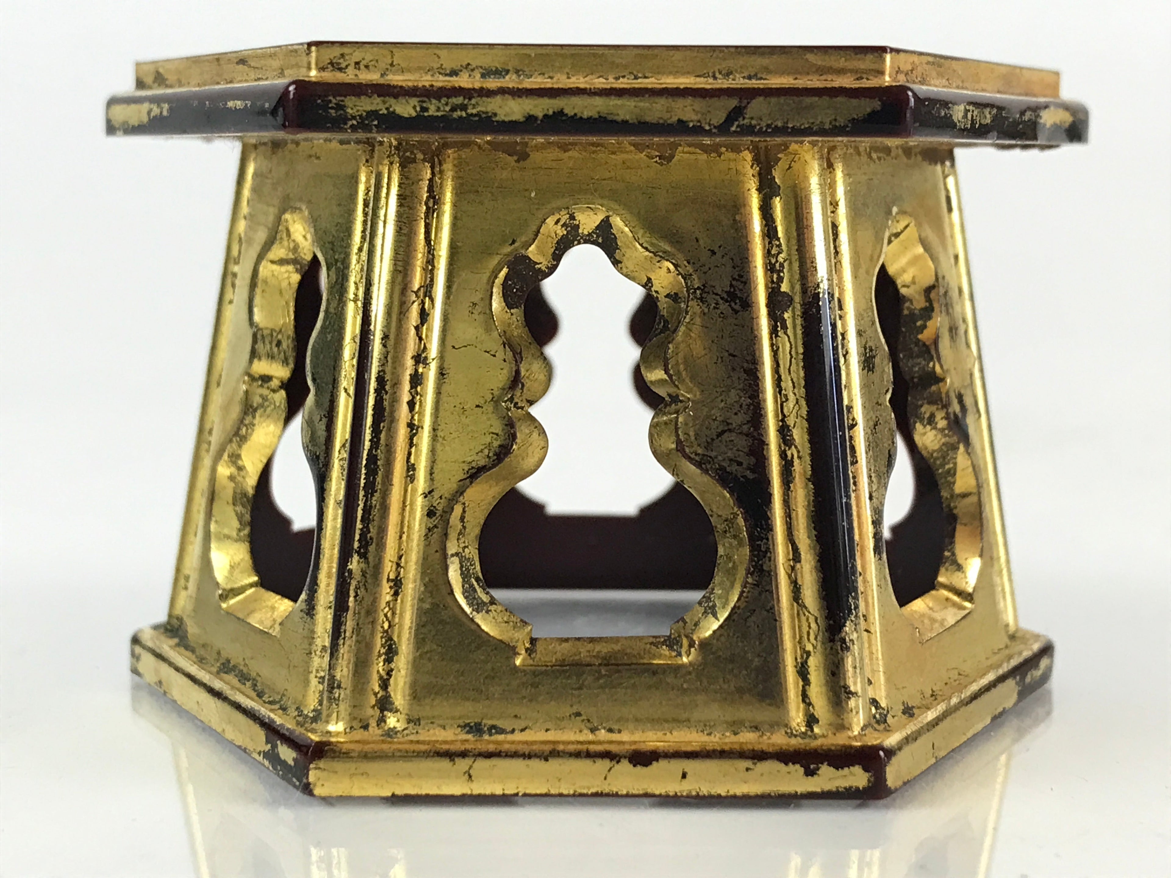 Japanese Buddhist Altar Fitting Offering Cup Stand 2pc Set Vtg Hexagon BU775