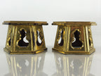 Japanese Buddhist Altar Fitting Offering Cup Stand 2pc Set Vtg Hexagon BU775