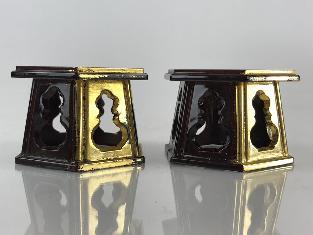 Japanese Buddhist Altar Fitting Offering Cup Stand 2pc Set Vtg Hexagon BU775