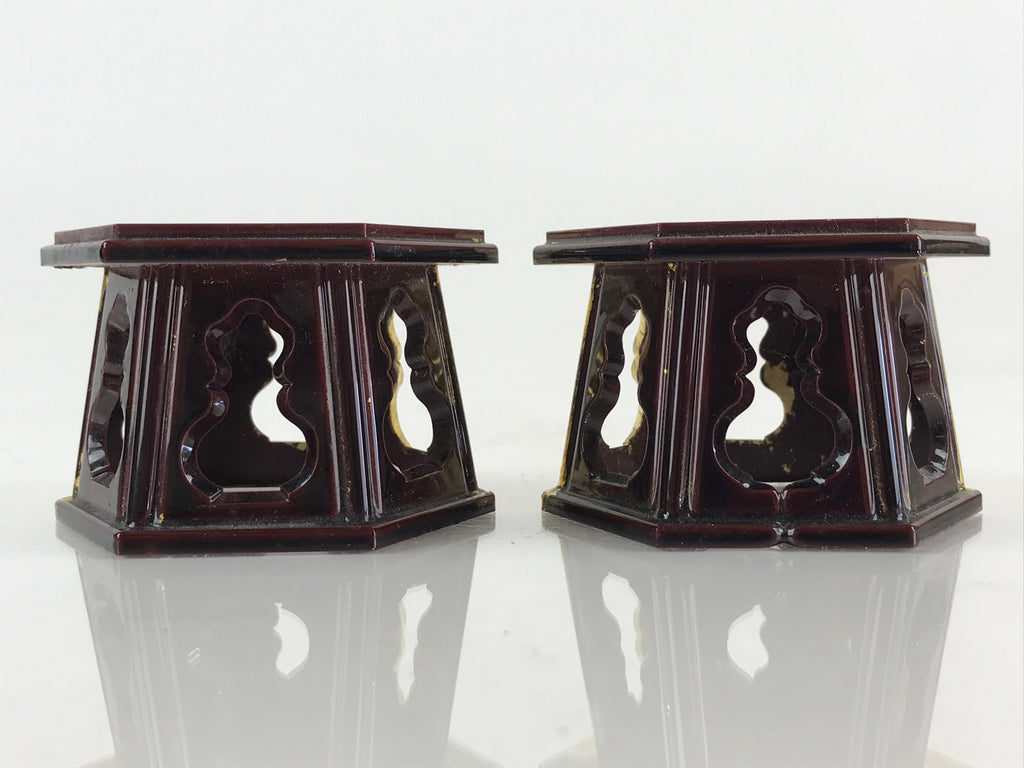 Japanese Buddhist Altar Fitting Offering Cup Stand 2pc Set Vtg Hexagon BU775