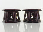 Japanese Buddhist Altar Fitting Offering Cup Stand 2pc Set Vtg Hexagon BU775
