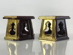 Japanese Buddhist Altar Fitting Offering Cup Stand 2pc Set Vtg Hexagon BU775