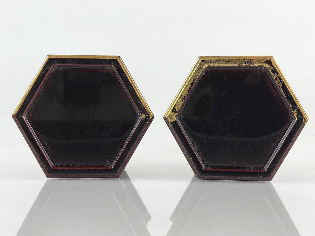 Japanese Buddhist Altar Fitting Offering Cup Stand 2pc Set Vtg Hexagon BU775