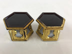 Japanese Buddhist Altar Fitting Offering Cup Stand 2pc Set Vtg Hexagon BU775