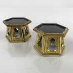 Japanese Buddhist Altar Fitting Offering Cup Stand 2pc Set Vtg Hexagon BU775