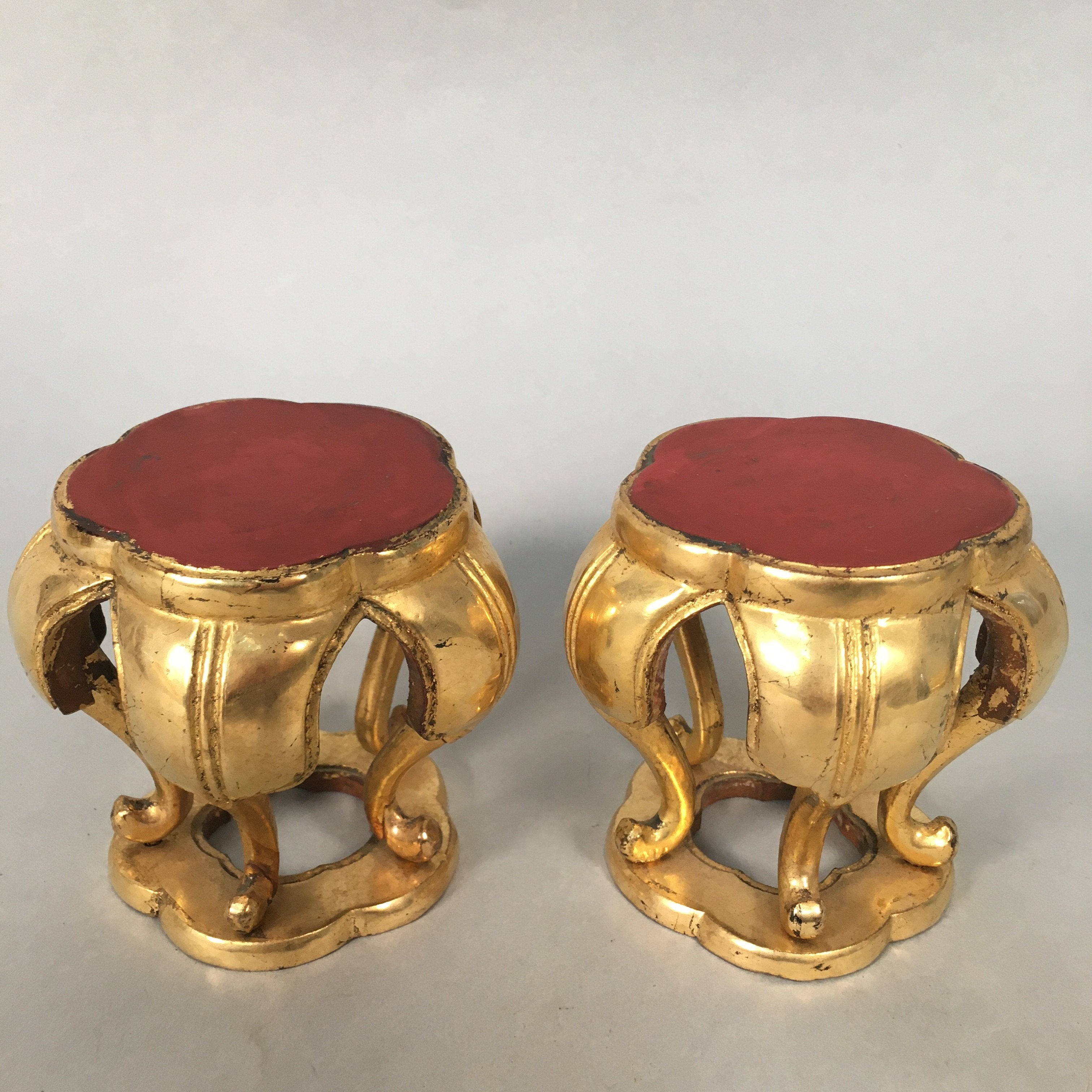 Japanese Buddhist Altar Fitting Offering Stand Pair Vtg Butsugu Plum Blossom BU3