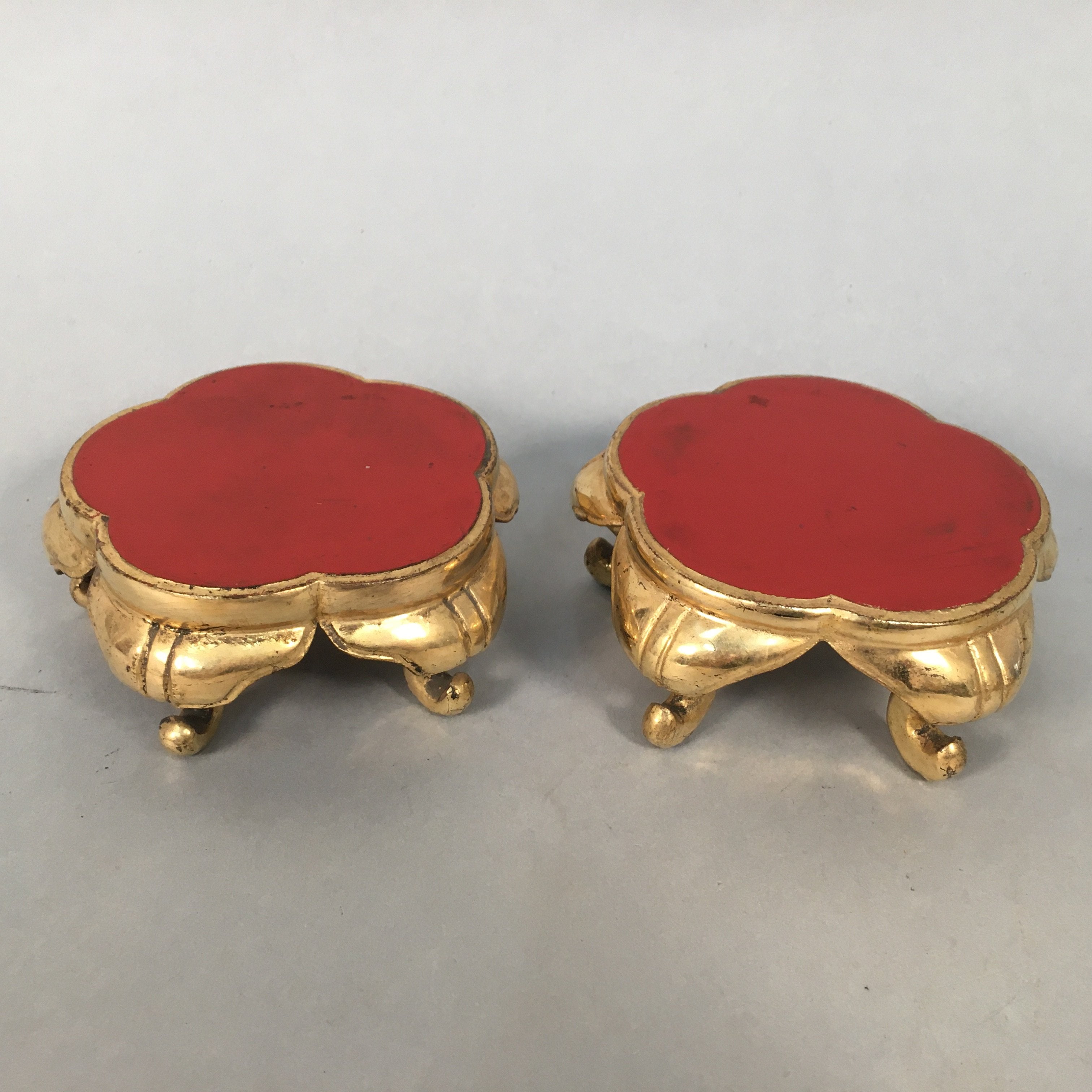 Japanese Buddhist Altar Fitting Offering Stand Pair Vtg Butsugu Plum Blossom BU3