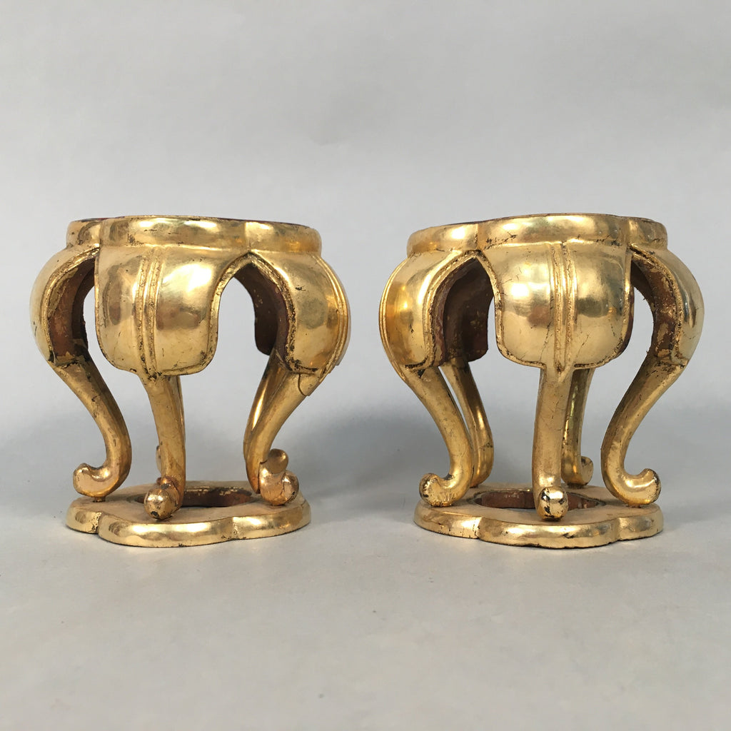Japanese Buddhist Altar Fitting Offering Stand Pair Vtg Butsugu Plum Blossom BU3