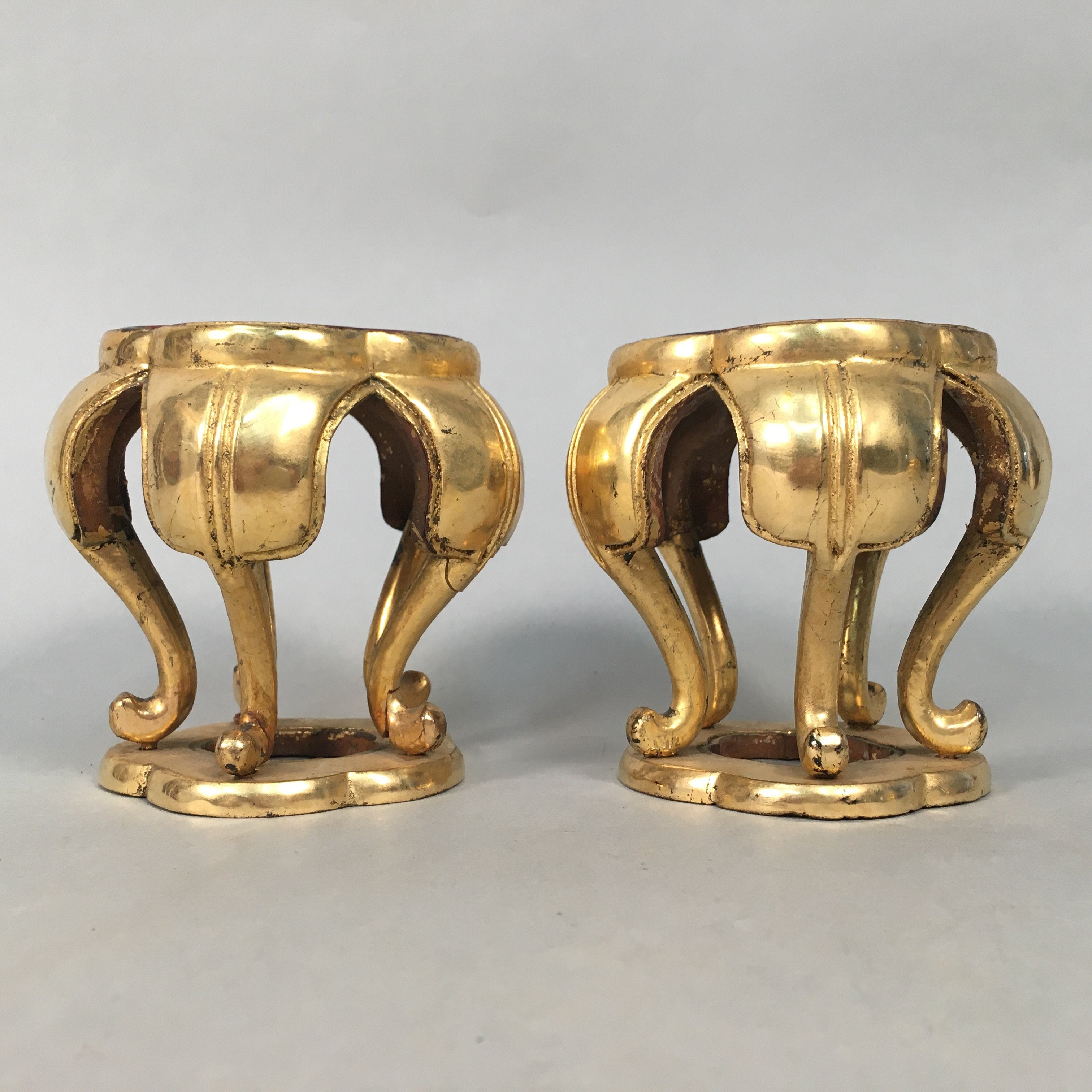 Japanese Buddhist Altar Fitting Offering Stand Pair Vtg Butsugu Plum Blossom BU3