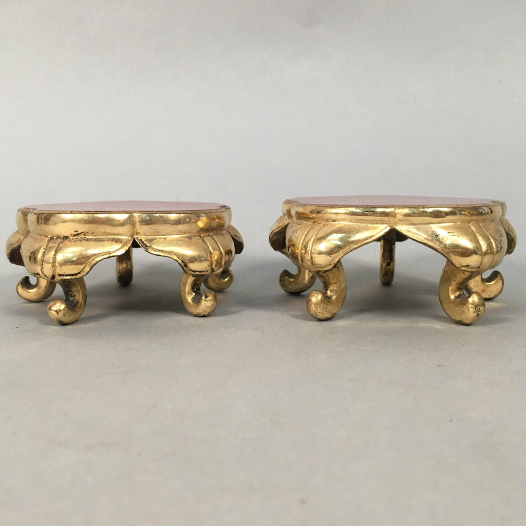 Japanese Buddhist Altar Fitting Offering Stand Pair Vtg Butsugu Plum Blossom BU3
