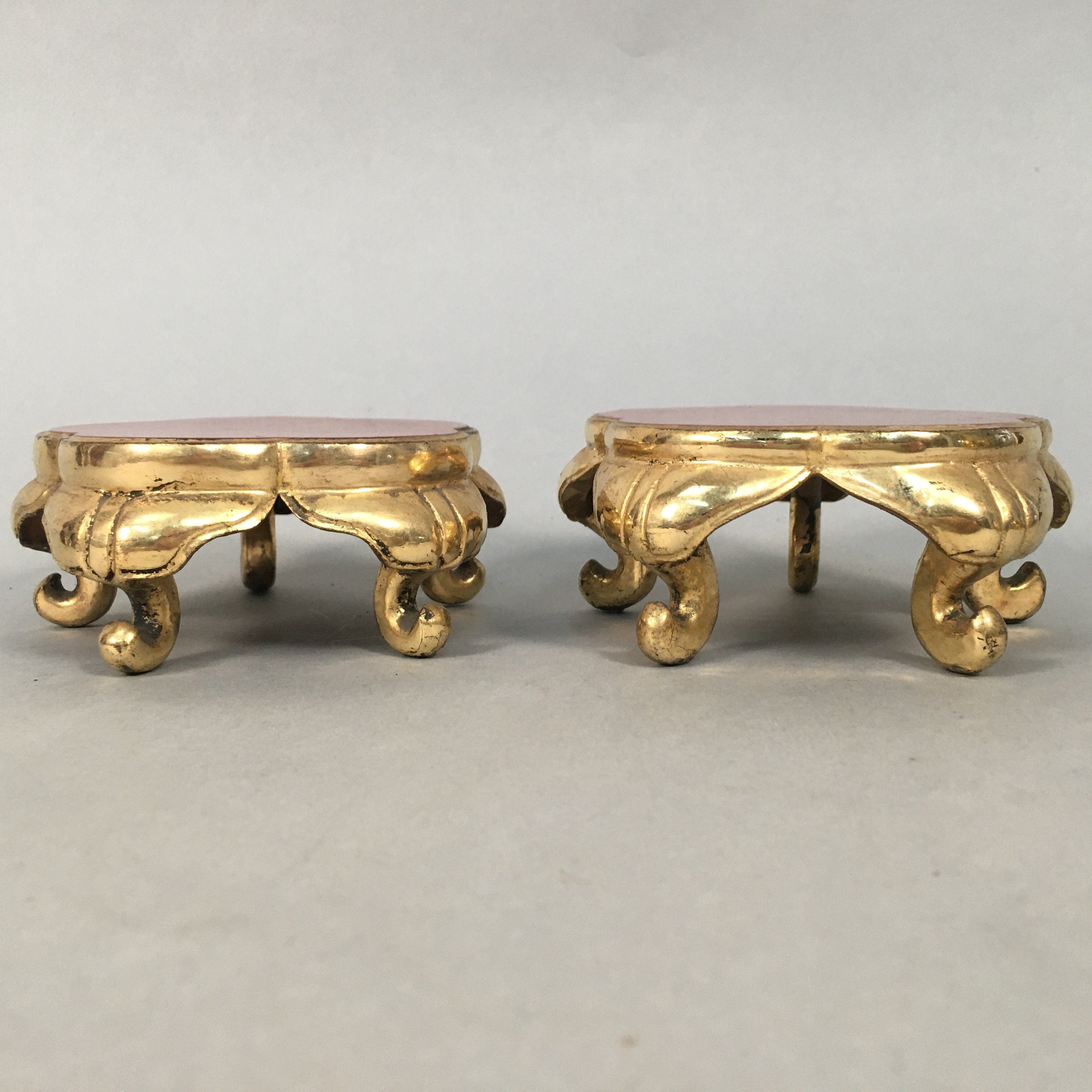 Japanese Buddhist Altar Fitting Offering Stand Pair Vtg Butsugu Plum Blossom BU3