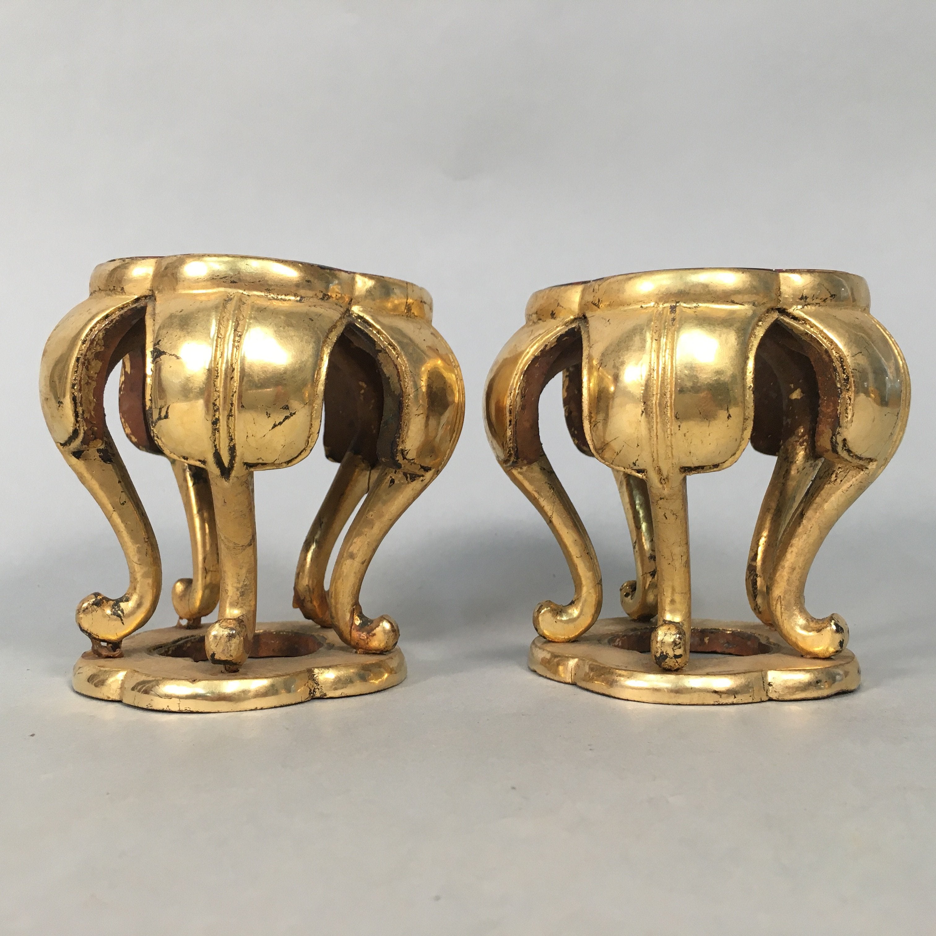 Japanese Buddhist Altar Fitting Offering Stand Pair Vtg Butsugu Plum Blossom BU3