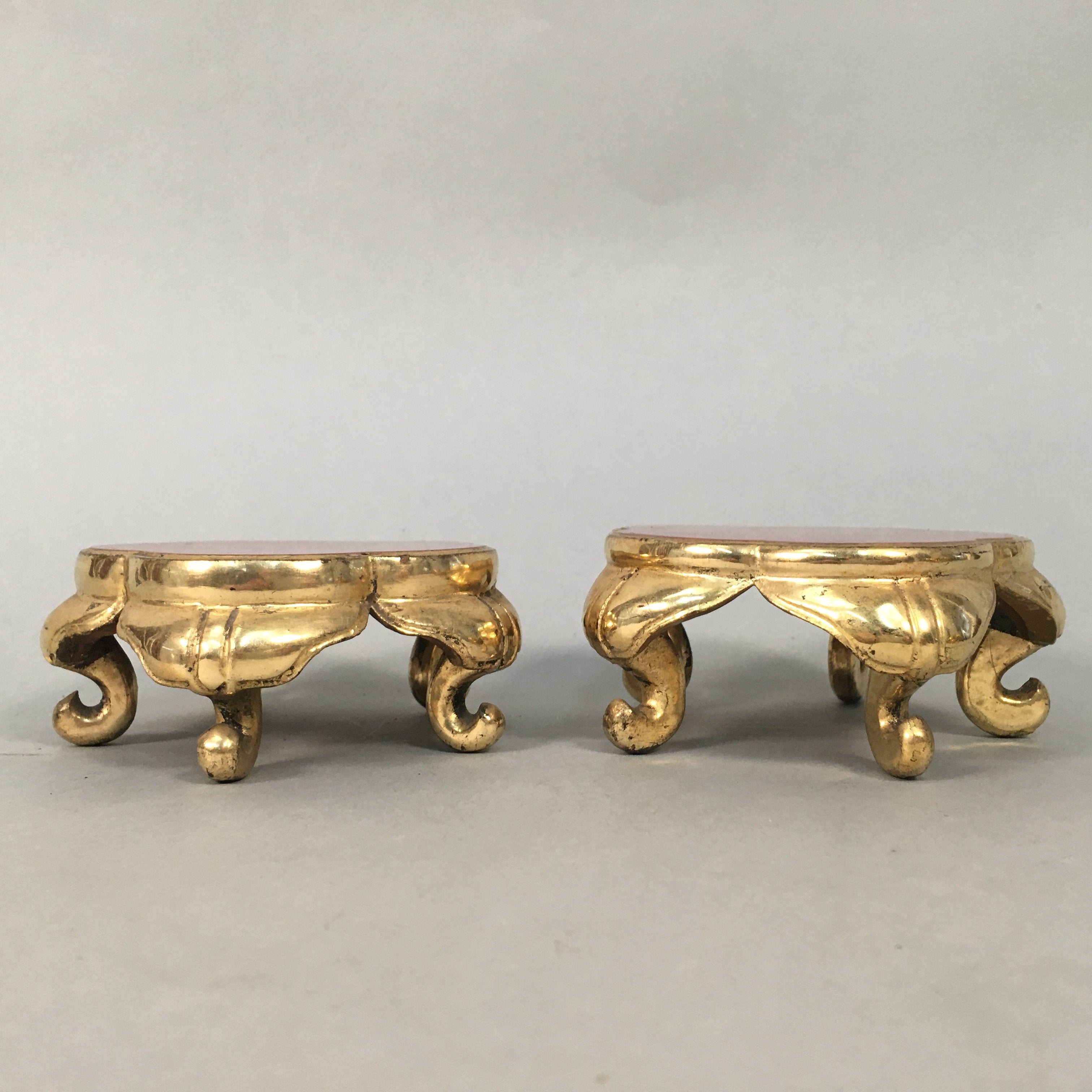 Japanese Buddhist Altar Fitting Offering Stand Pair Vtg Butsugu Plum Blossom BU3