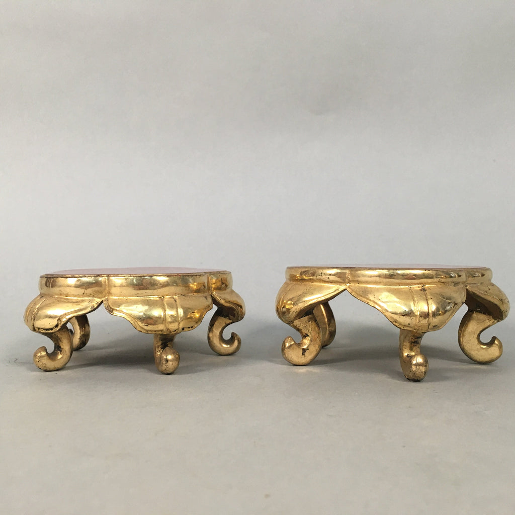Japanese Buddhist Altar Fitting Offering Stand Pair Vtg Butsugu Plum Blossom BU3