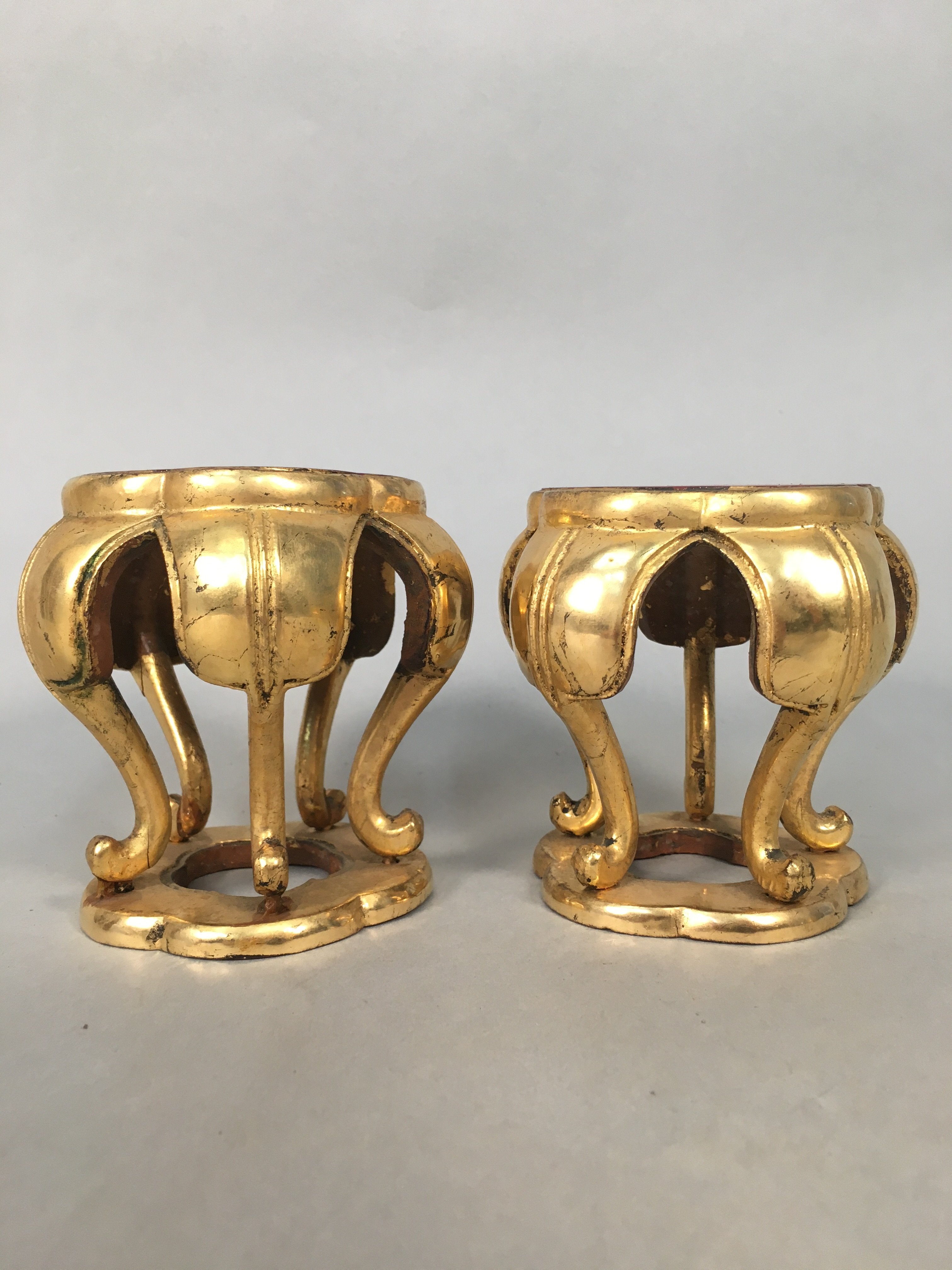 Japanese Buddhist Altar Fitting Offering Stand Pair Vtg Butsugu Plum Blossom BU3
