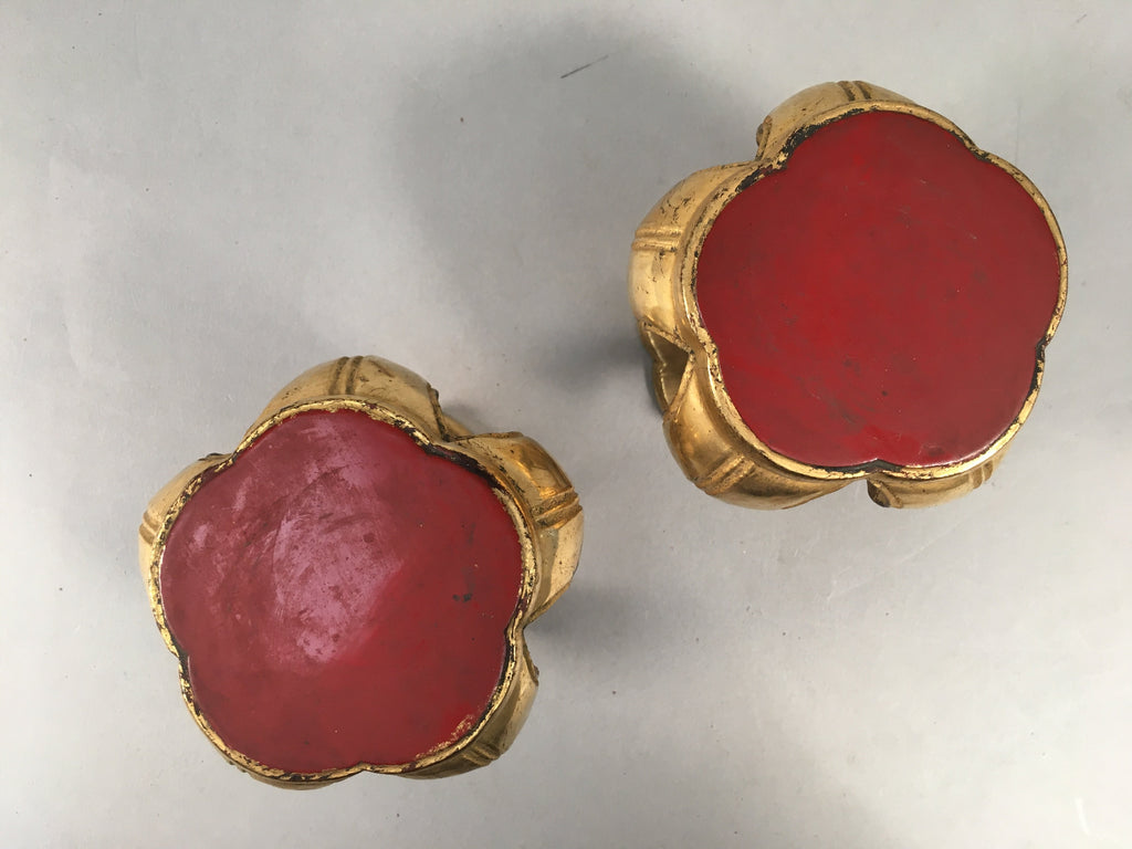 Japanese Buddhist Altar Fitting Offering Stand Pair Vtg Butsugu Plum Blossom BU3