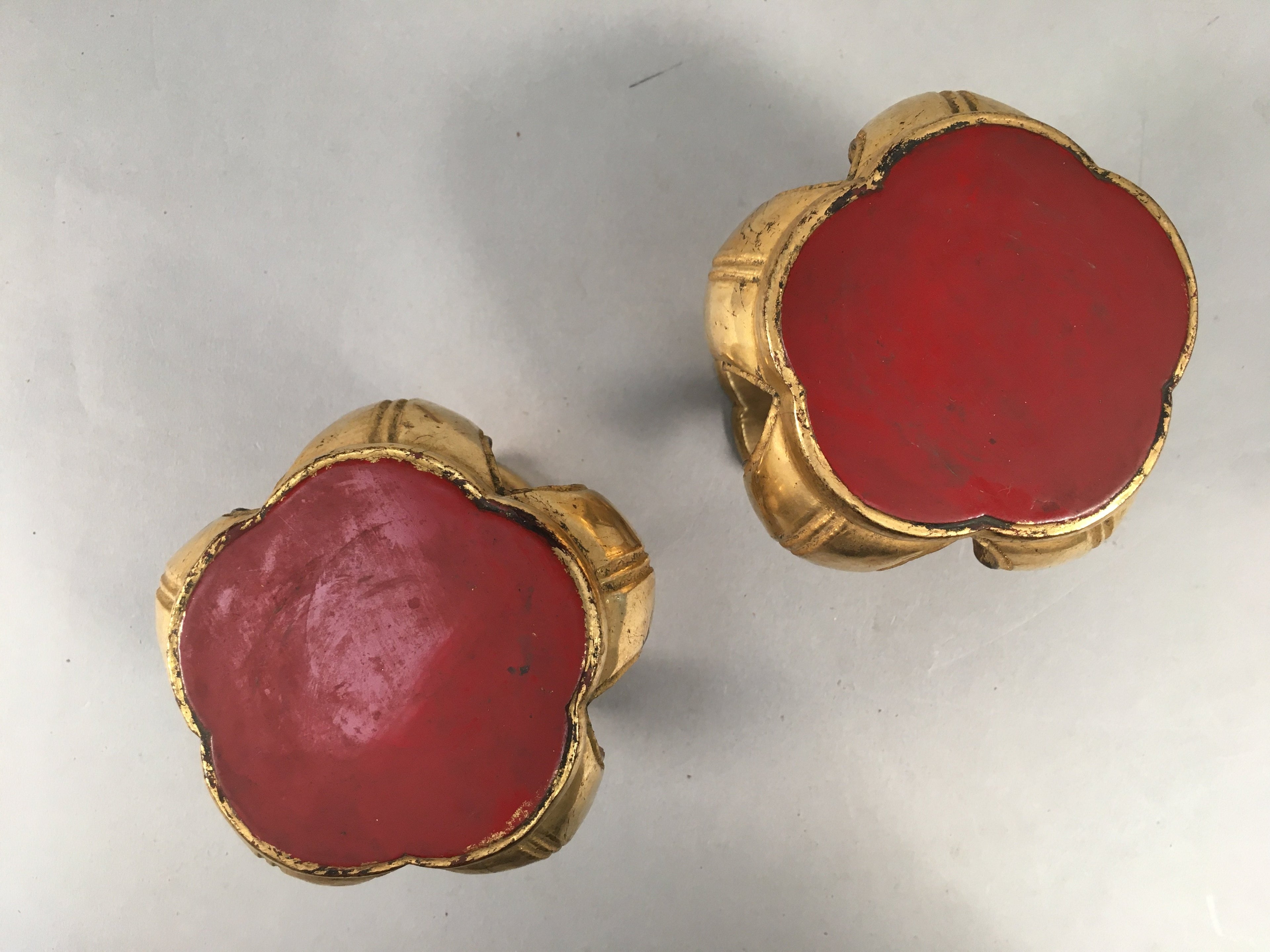 Japanese Buddhist Altar Fitting Offering Stand Pair Vtg Butsugu Plum Blossom BU3