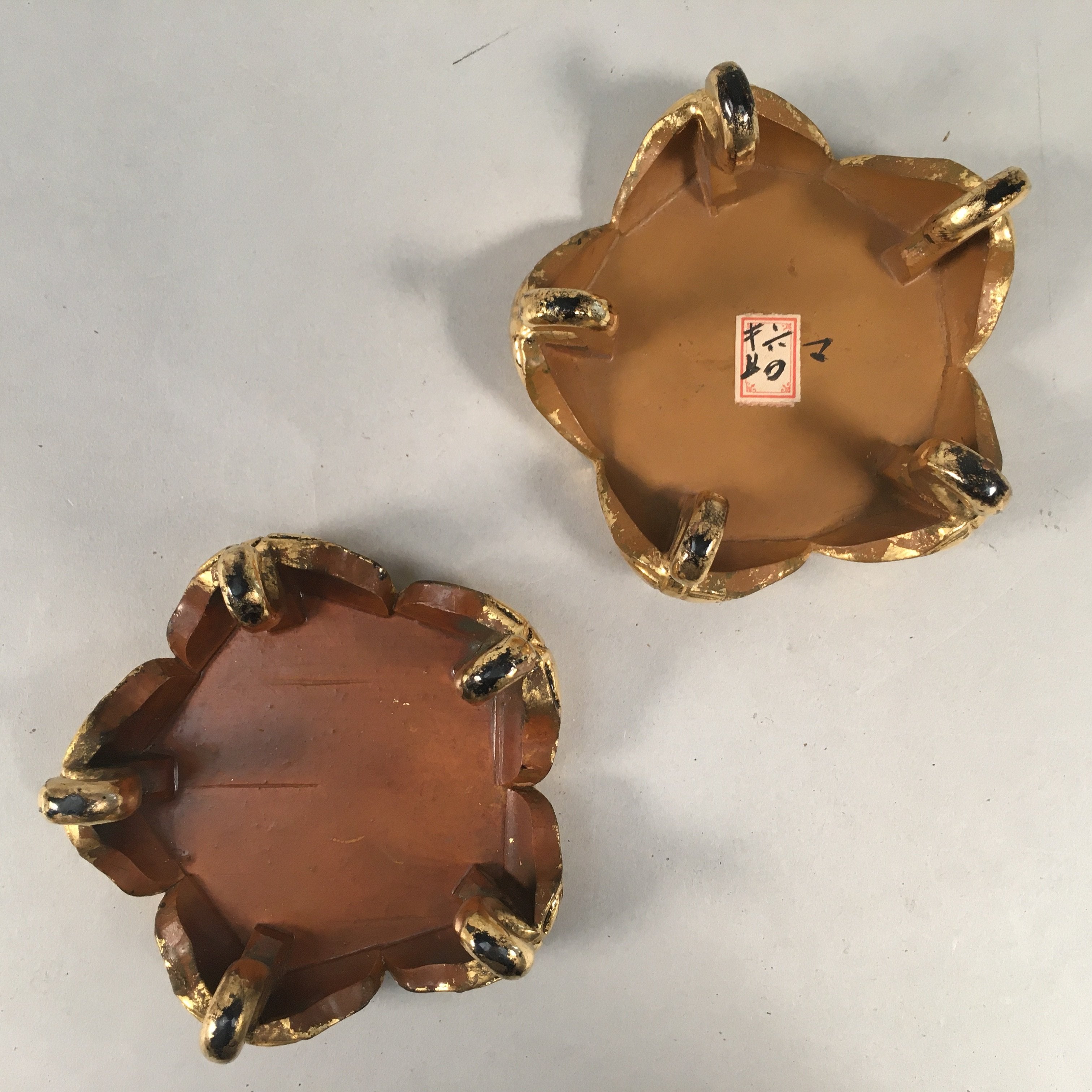 Japanese Buddhist Altar Fitting Offering Stand Pair Vtg Butsugu Plum Blossom BU3