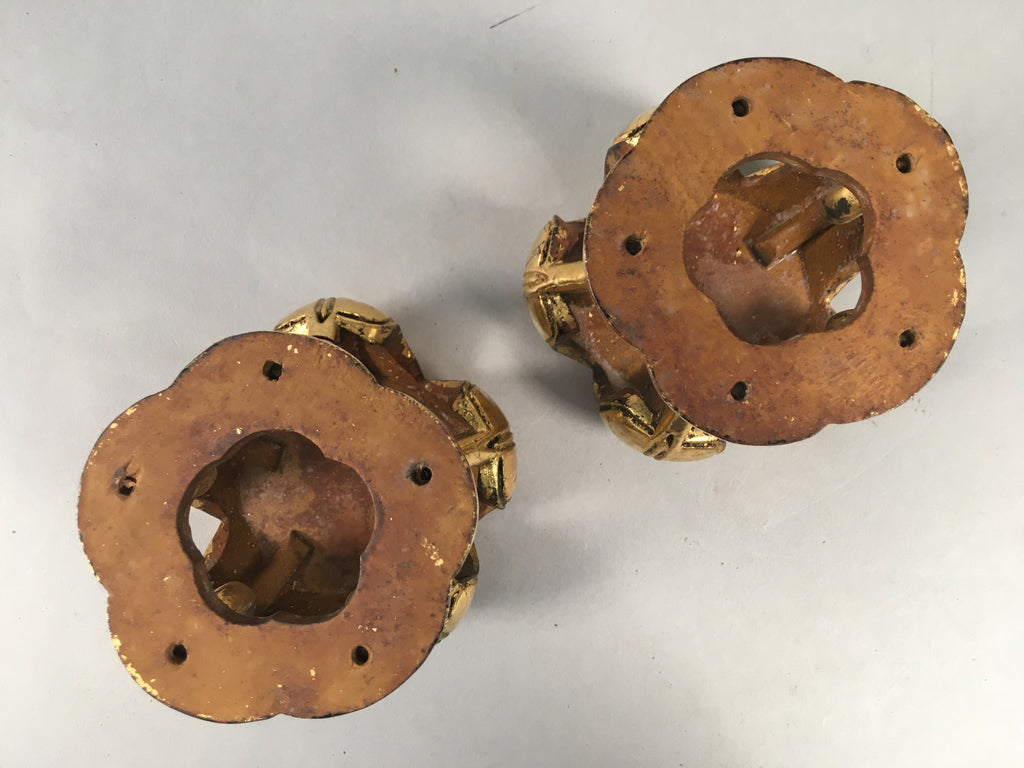 Japanese Buddhist Altar Fitting Offering Stand Pair Vtg Butsugu Plum Blossom BU3