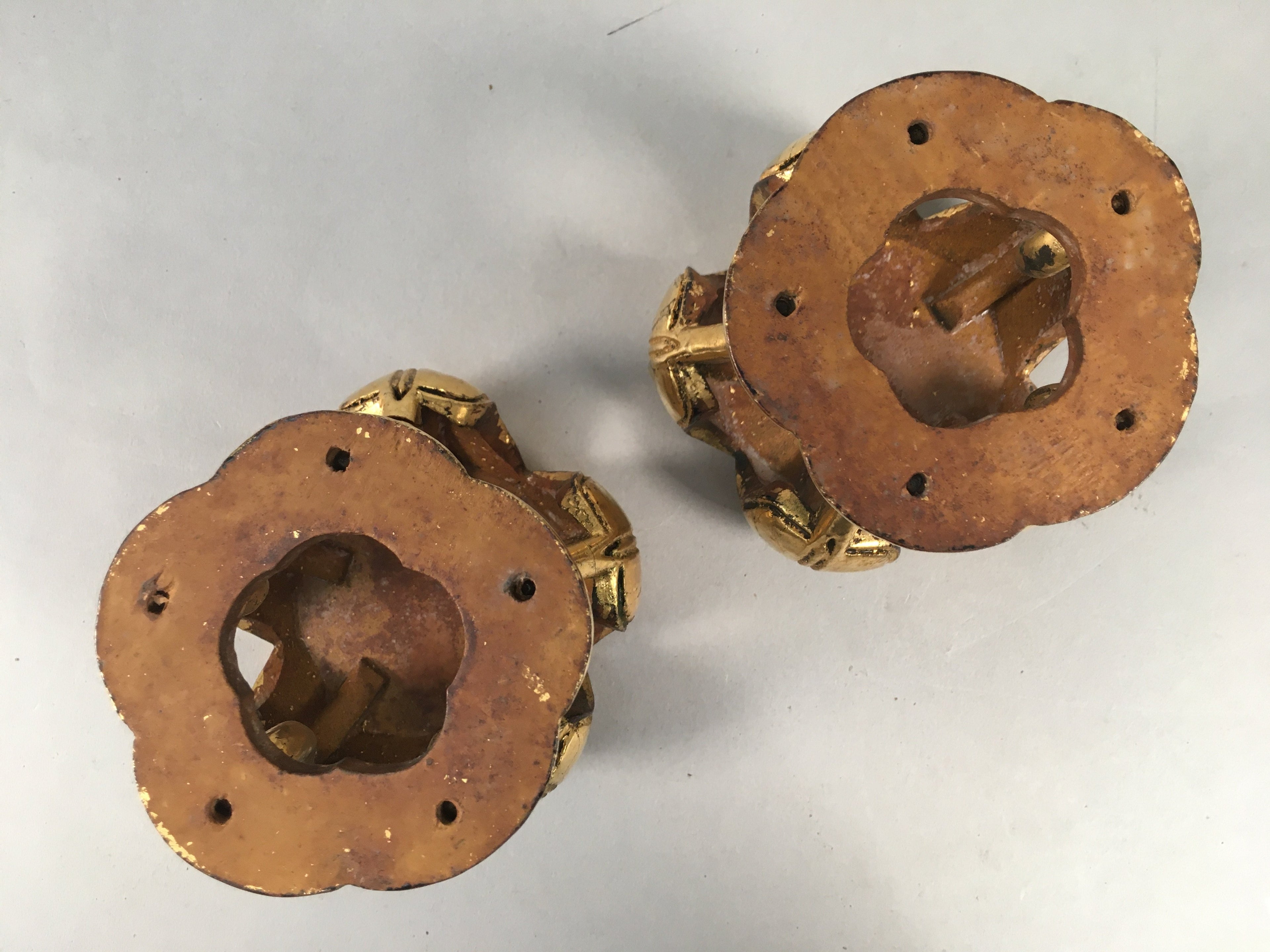 Japanese Buddhist Altar Fitting Offering Stand Pair Vtg Butsugu Plum Blossom BU3