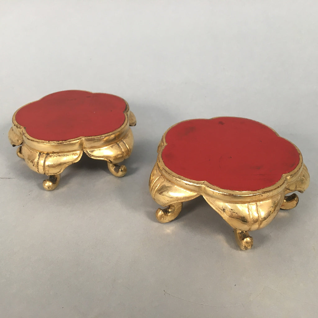 Japanese Buddhist Altar Fitting Offering Stand Pair Vtg Butsugu Plum Blossom BU3