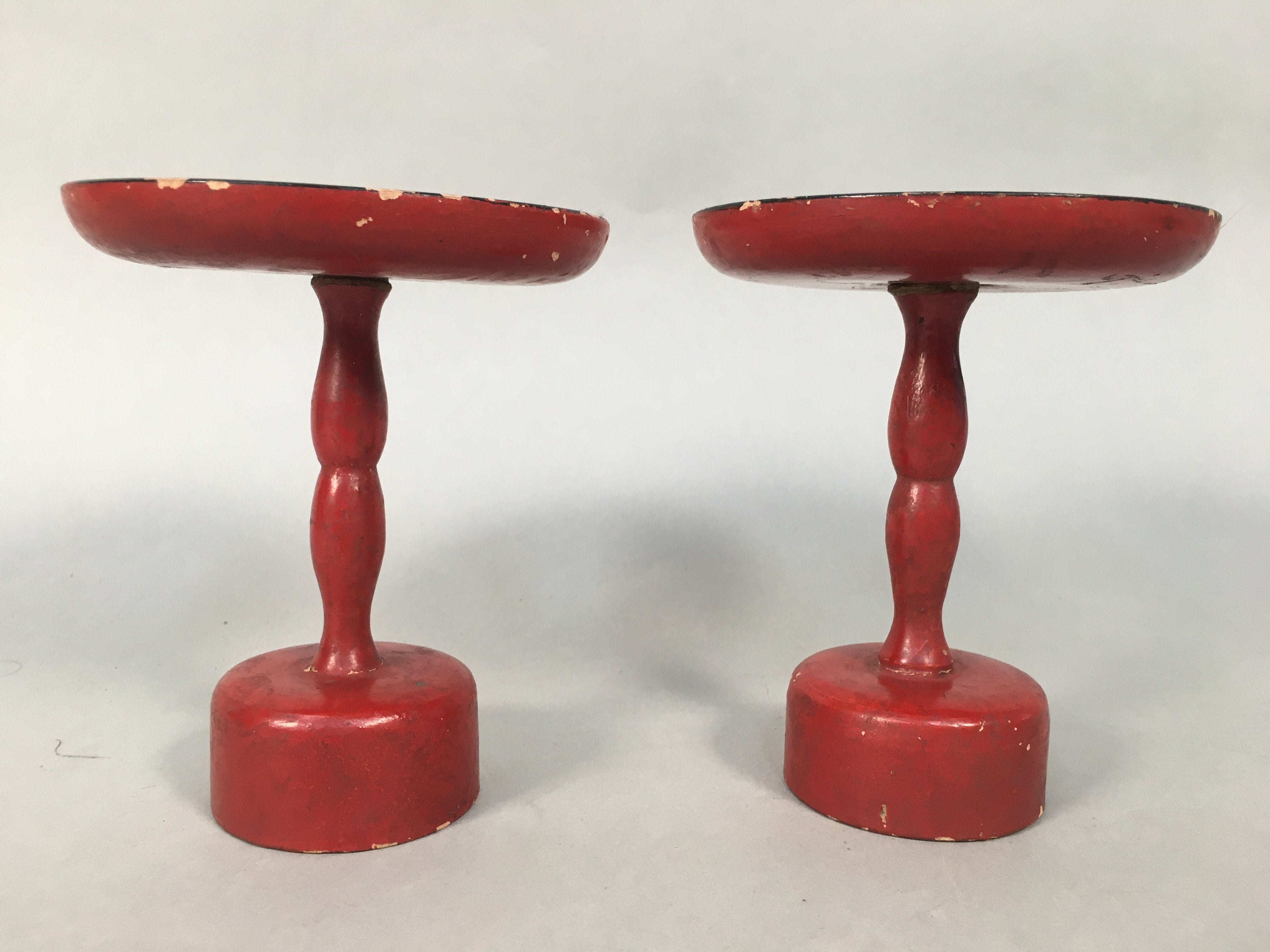 Japanese Buddhist Altar Fitting Offering Stand Pair Vtg Butsugu Red BU318