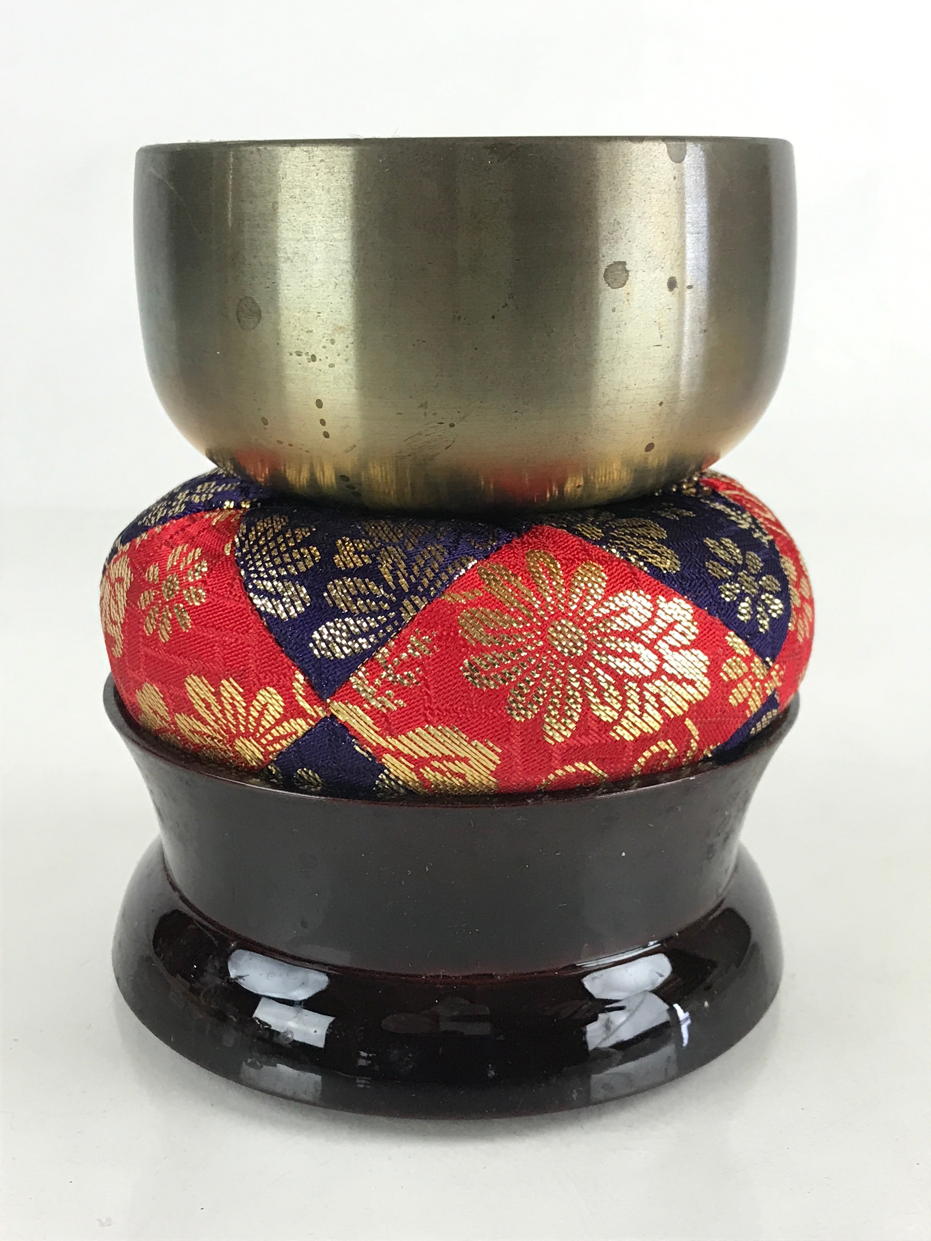 Japanese Buddhist Altar Fitting Orin Bell Vtg Singing Bowl Pillow Striker Stand