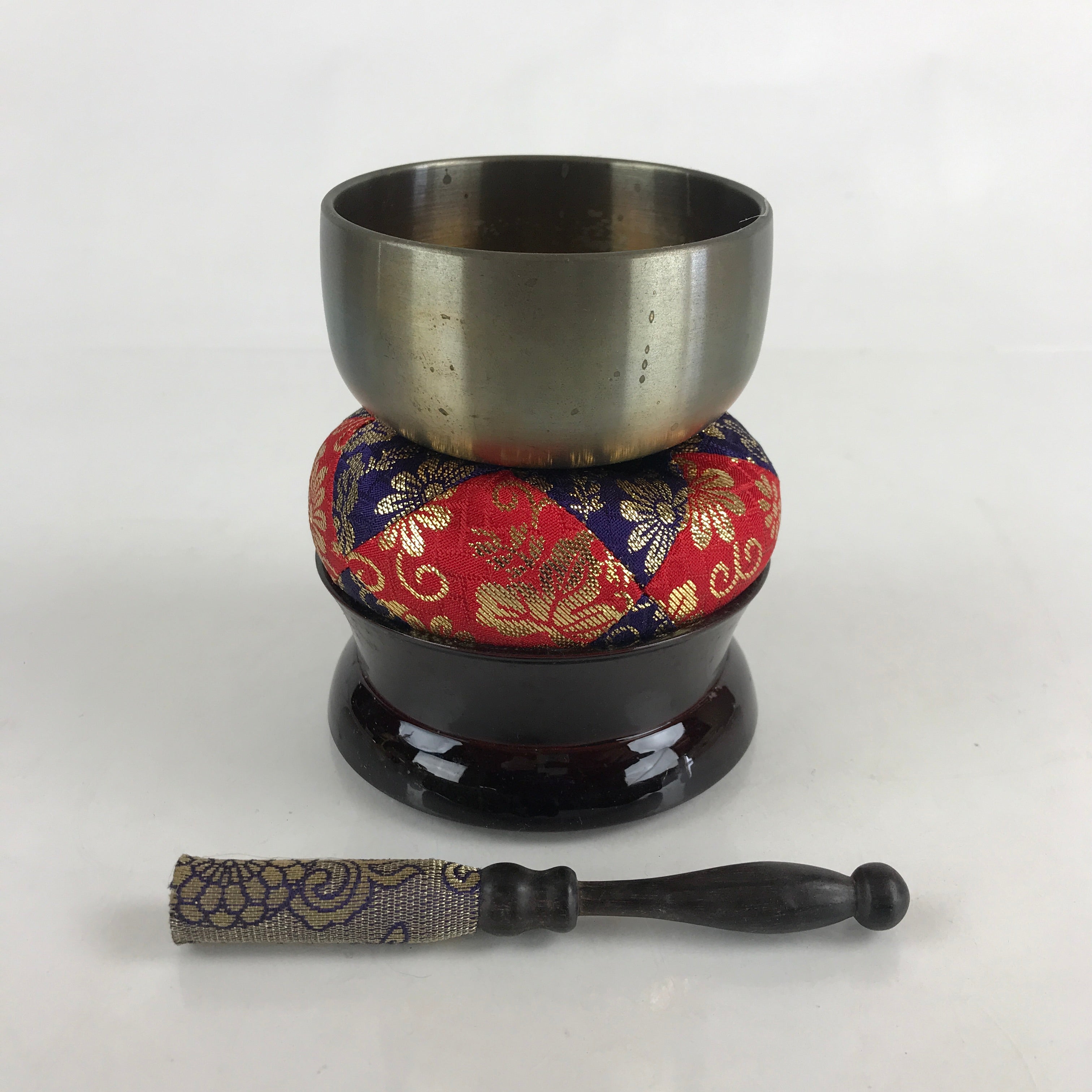 Japanese Buddhist Altar Fitting Orin Bell Vtg Singing Bowl Pillow Striker Stand