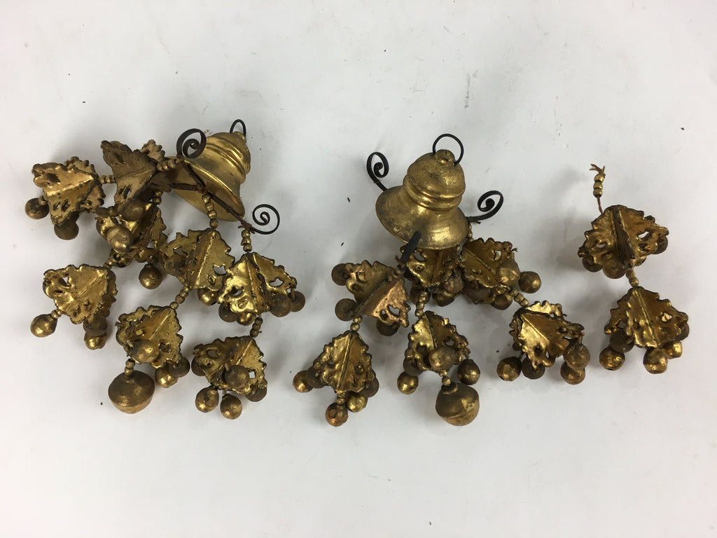 Japanese Buddhist Altar Fitting Pair Hanging Rinto Yoraku Vtg Gold Butsubu BU701