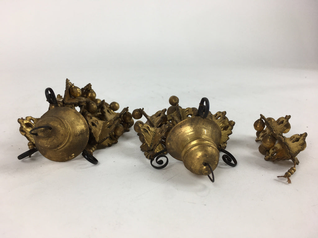 Japanese Buddhist Altar Fitting Pair Hanging Rinto Yoraku Vtg Gold Butsubu BU701