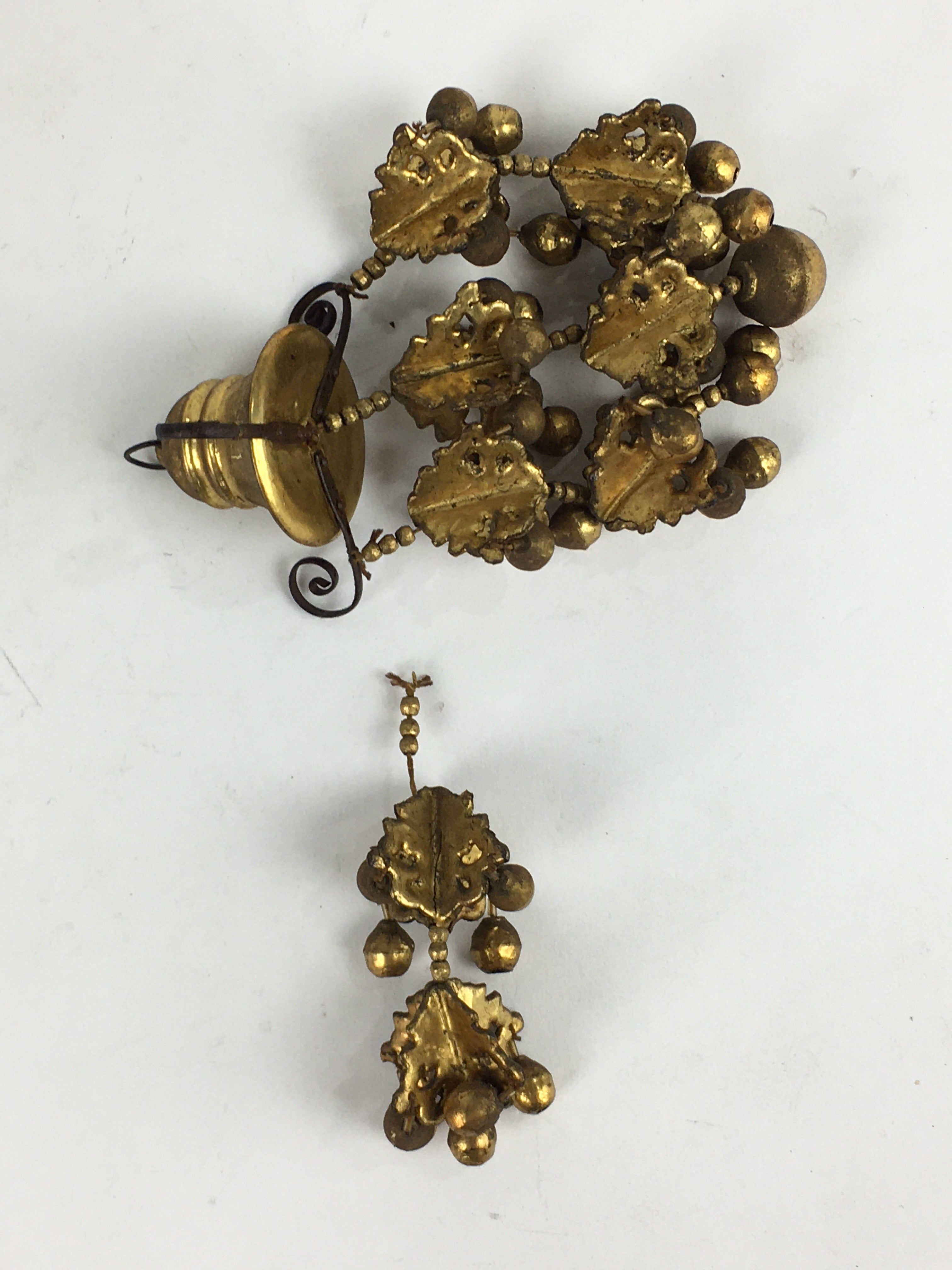 Japanese Buddhist Altar Fitting Pair Hanging Rinto Yoraku Vtg Gold Butsubu BU701