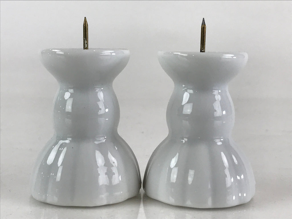 Japanese Buddhist Altar Fitting Porcelain Candle Stand Set Vtg Shokudai BU808