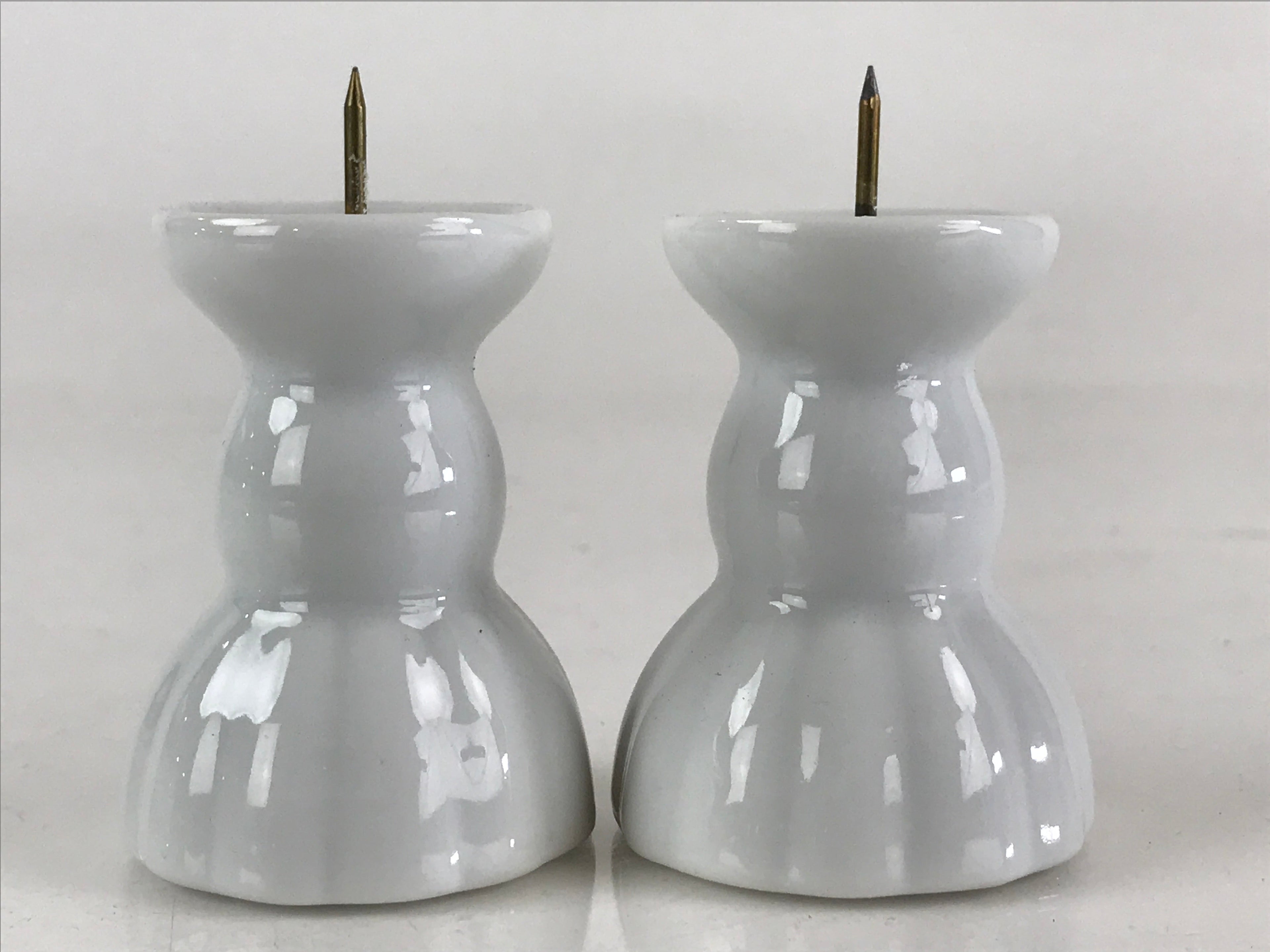 Japanese Buddhist Altar Fitting Porcelain Candle Stand Set Vtg Shokudai BU808