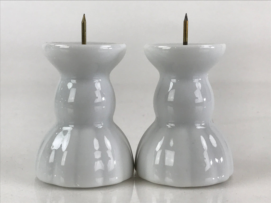 Japanese Buddhist Altar Fitting Porcelain Candle Stand Set Vtg Shokudai BU808