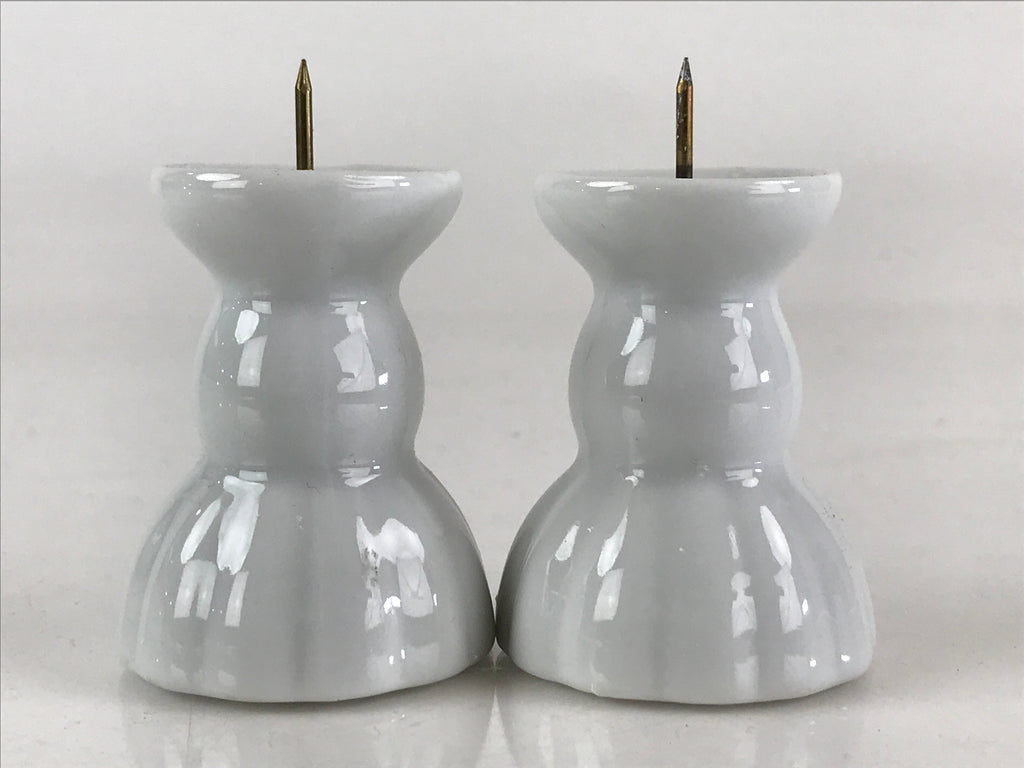 Japanese Buddhist Altar Fitting Porcelain Candle Stand Set Vtg Shokudai BU808