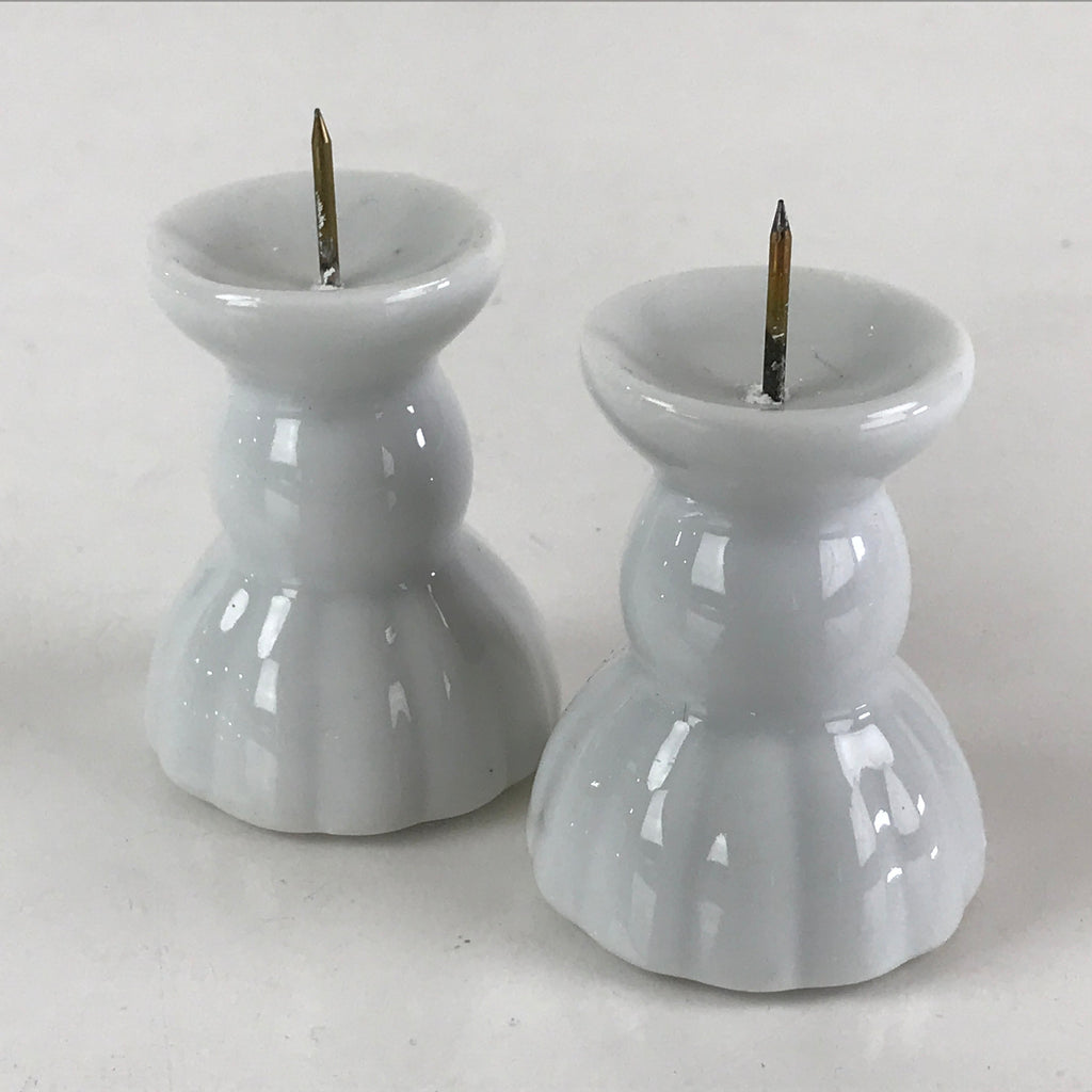 Japanese Buddhist Altar Fitting Porcelain Candle Stand Set Vtg Shokudai BU808