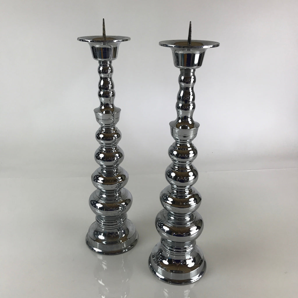 Japanese Buddhist Altar Fitting Silver Candle Stand set Vtg Shokudai BU769