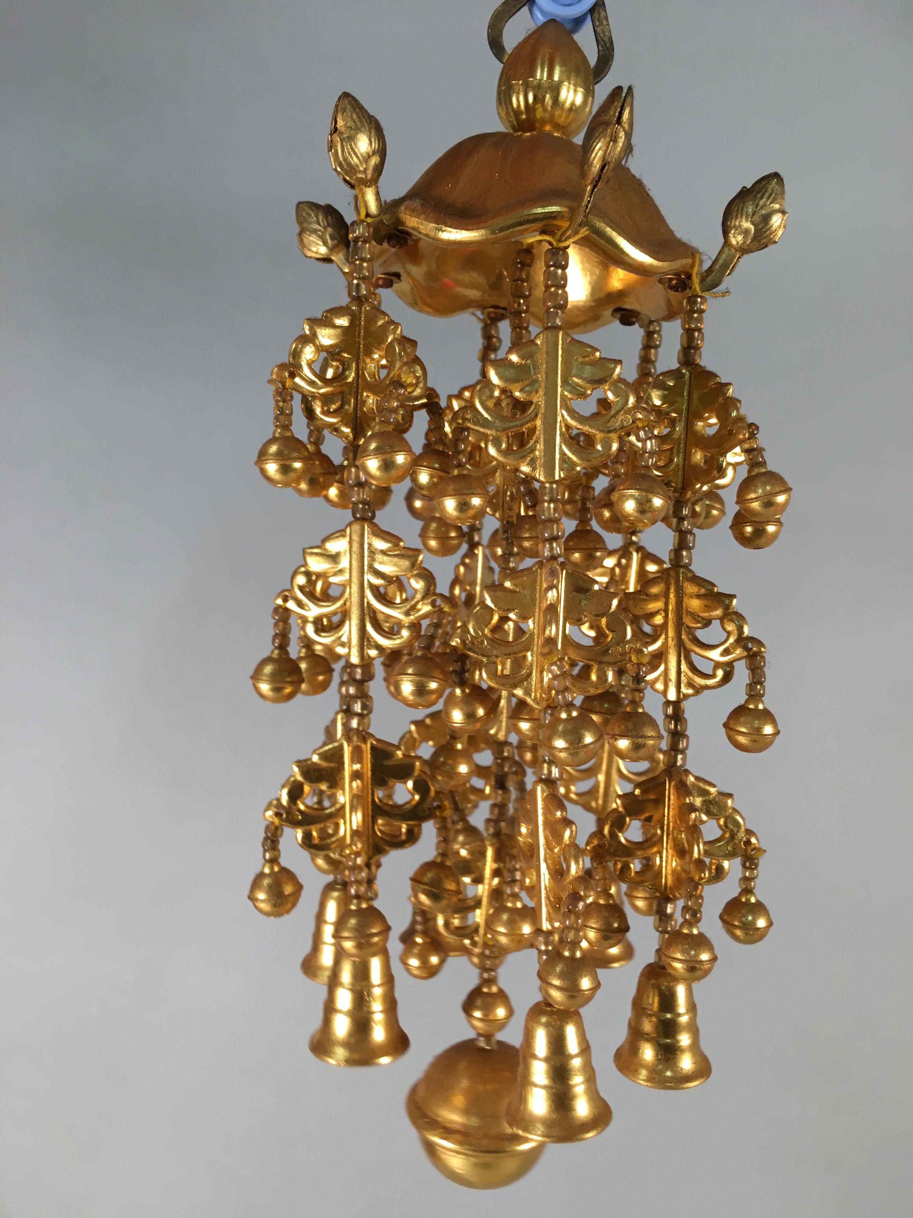 Japanese Buddhist Altar Fitting Vtg Brass Hanging Butsugu Rinto Yoraku BU357