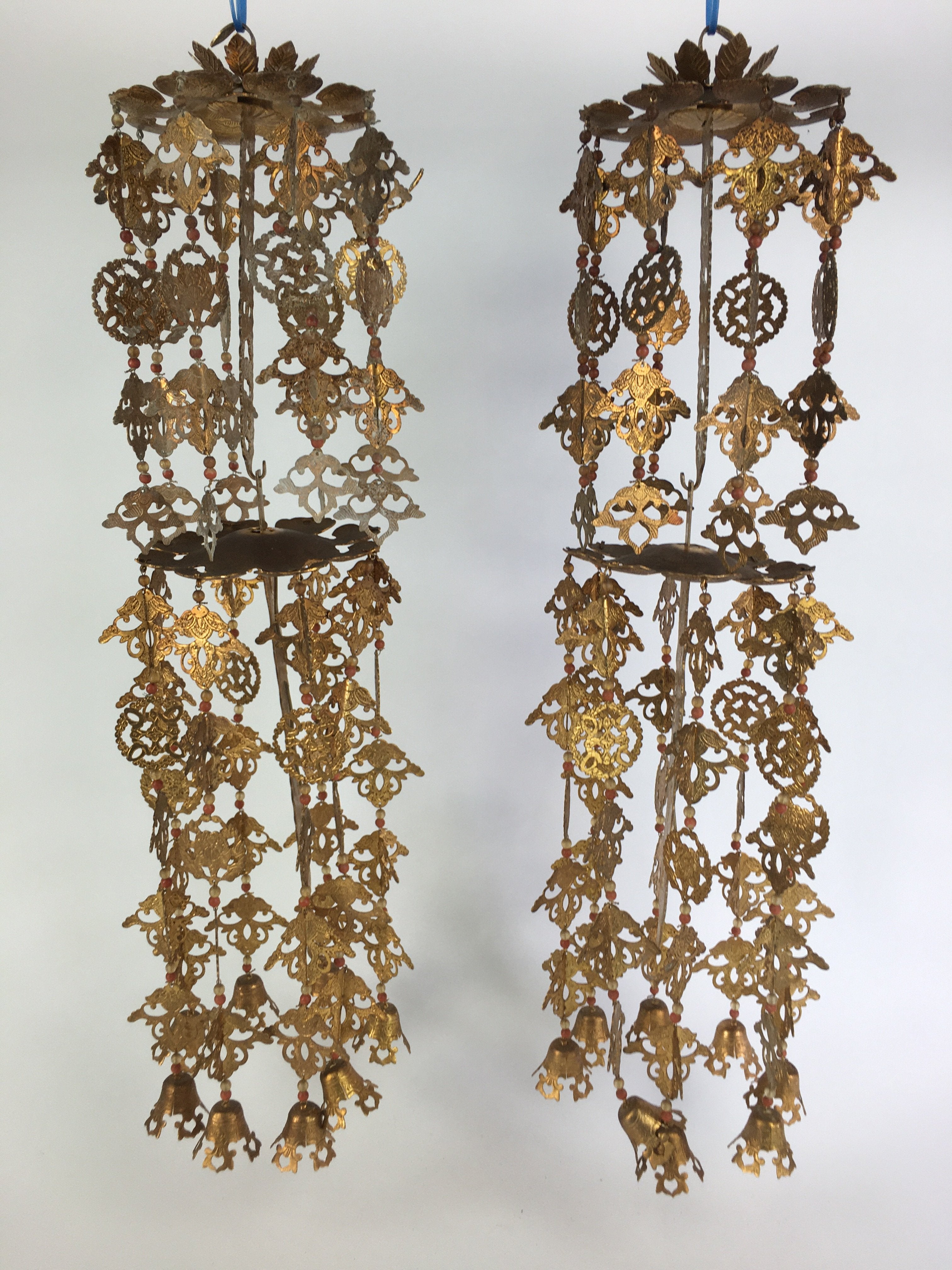 Japanese Buddhist Altar Fitting Vtg Brass Hanging Butsugu Rinto Yoraku BU455