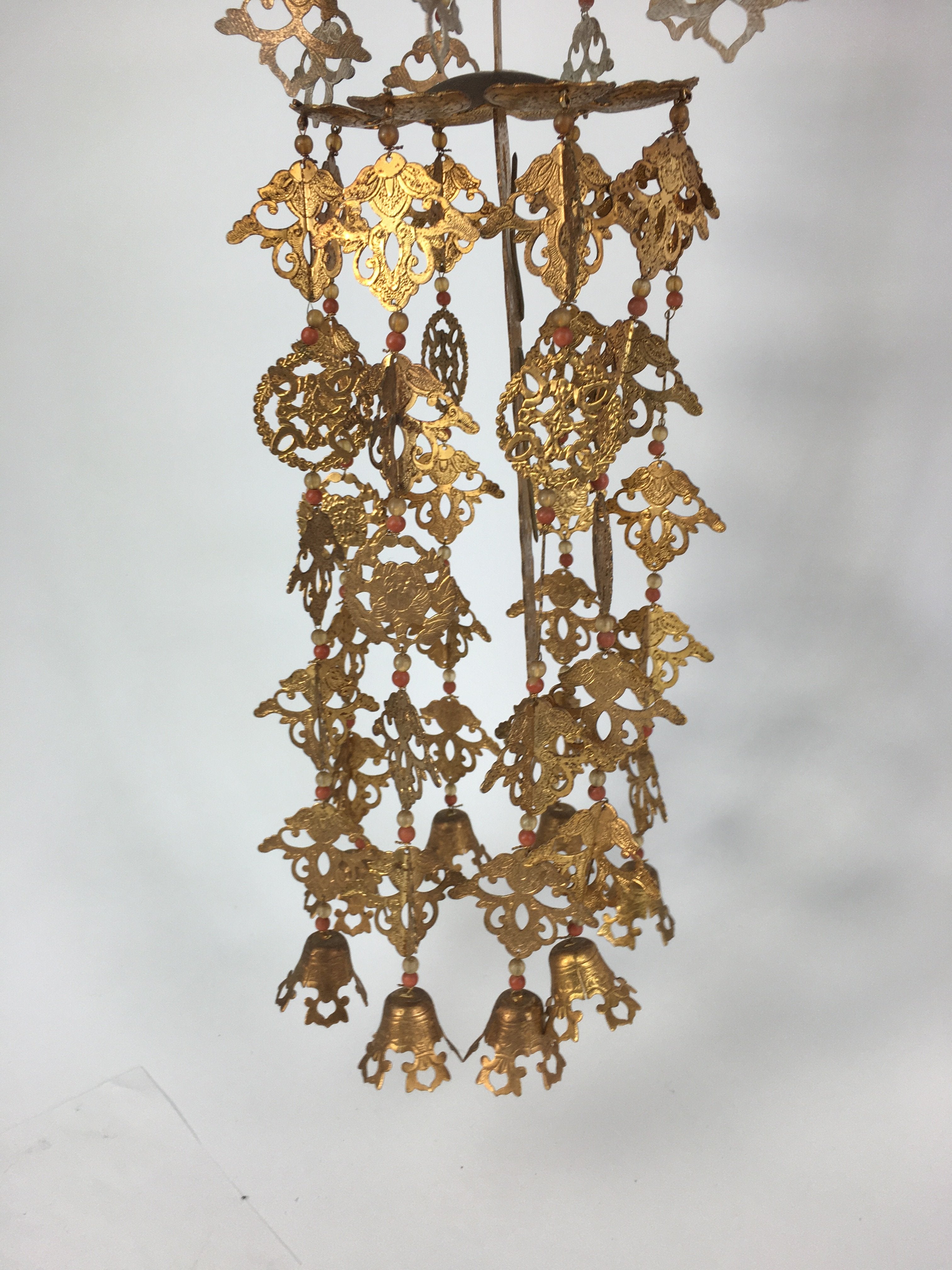 Japanese Buddhist Altar Fitting Vtg Brass Hanging Butsugu Rinto Yoraku BU455
