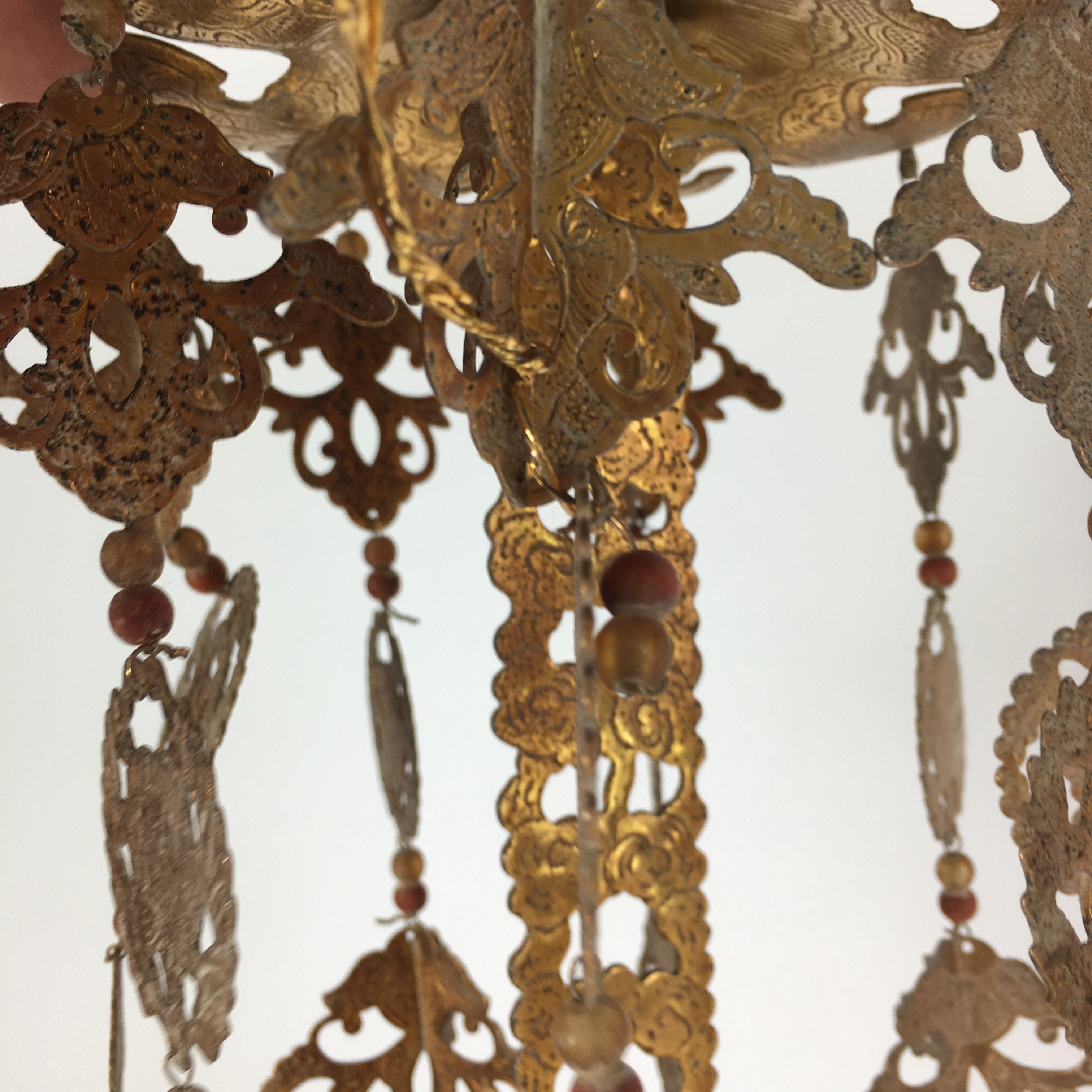 Japanese Buddhist Altar Fitting Vtg Brass Hanging Butsugu Rinto Yoraku BU455