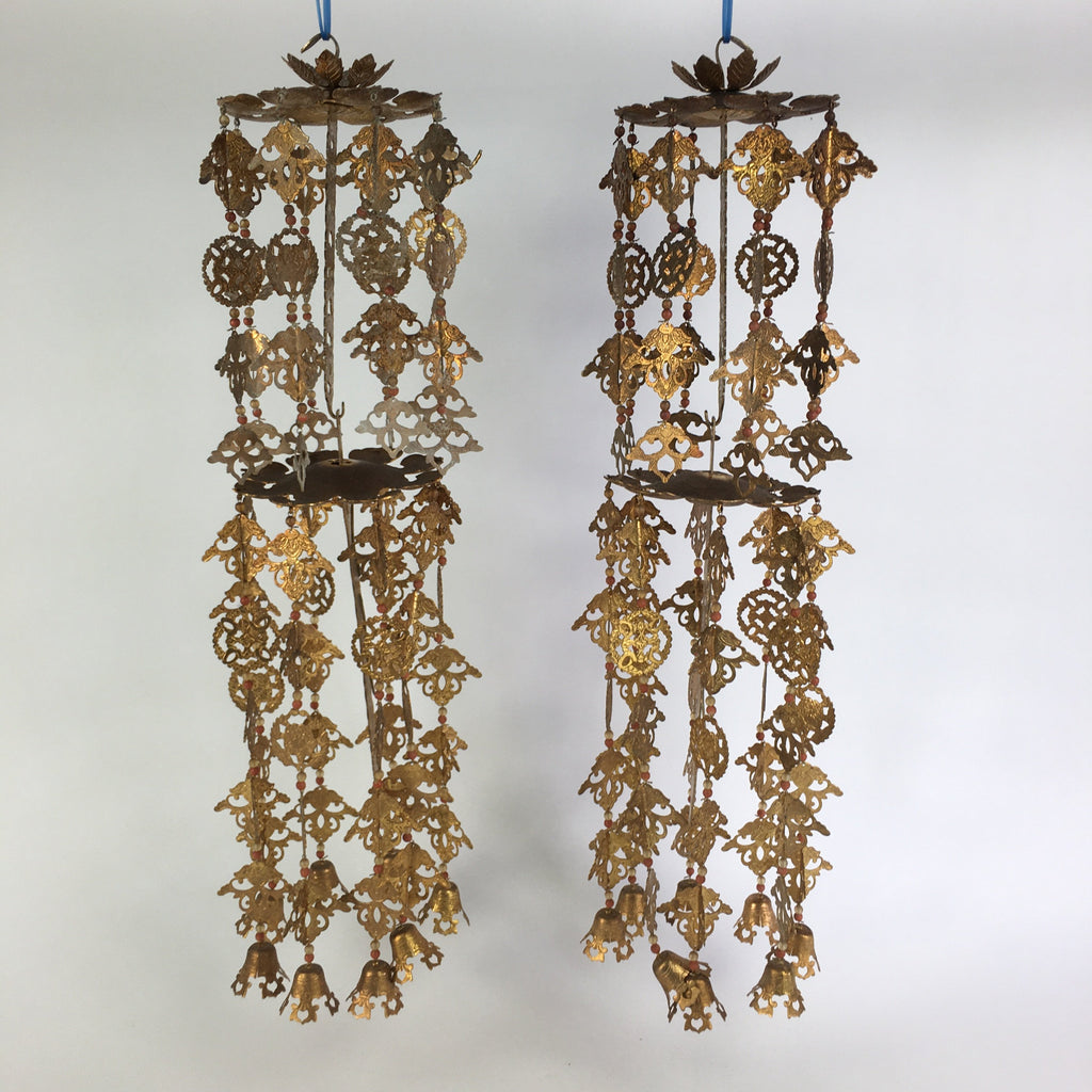 Japanese Buddhist Altar Fitting Vtg Brass Hanging Butsugu Rinto Yoraku BU455